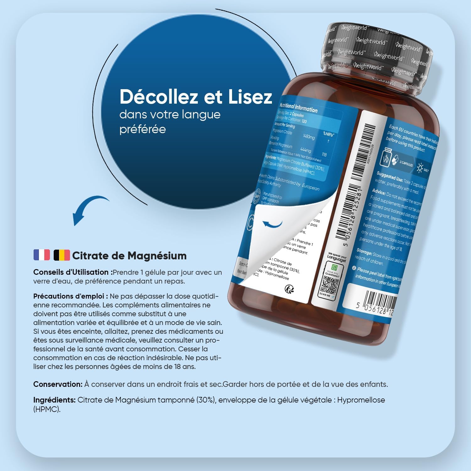 Magnesium Citrate, 240 Vegan Capsules - Elemental Magnesium, 8 Month Supply - Gluten Free, Non-GMO - According to EFSA, Magnesium Contributes to Normal Muscle Function - Image 6