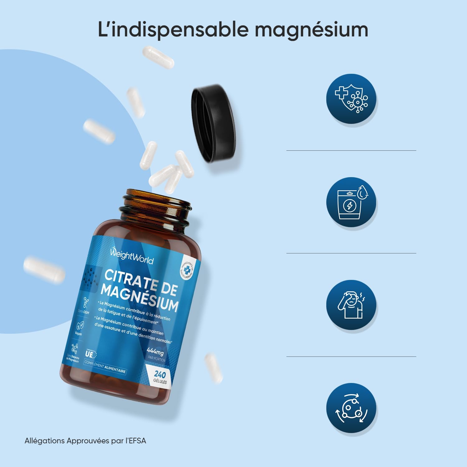 Magnesium Citrate, 240 Vegan Capsules - Elemental Magnesium, 8 Month Supply - Gluten Free, Non-GMO - According to EFSA, Magnesium Contributes to Normal Muscle Function - Image 8