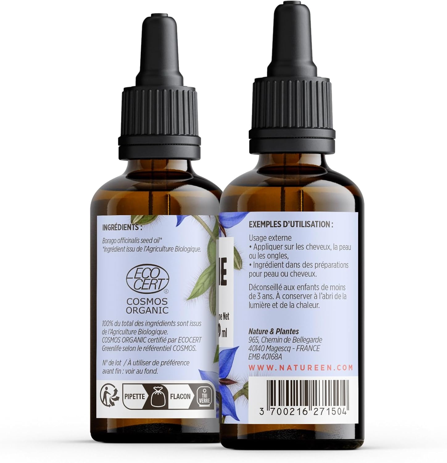 Organic Borage Oil 50 ml - Cosmos Organic - Natureen | Natural Planet - 100% Natural and Cold Pressed - Hair, Skin, Nails - Image 3