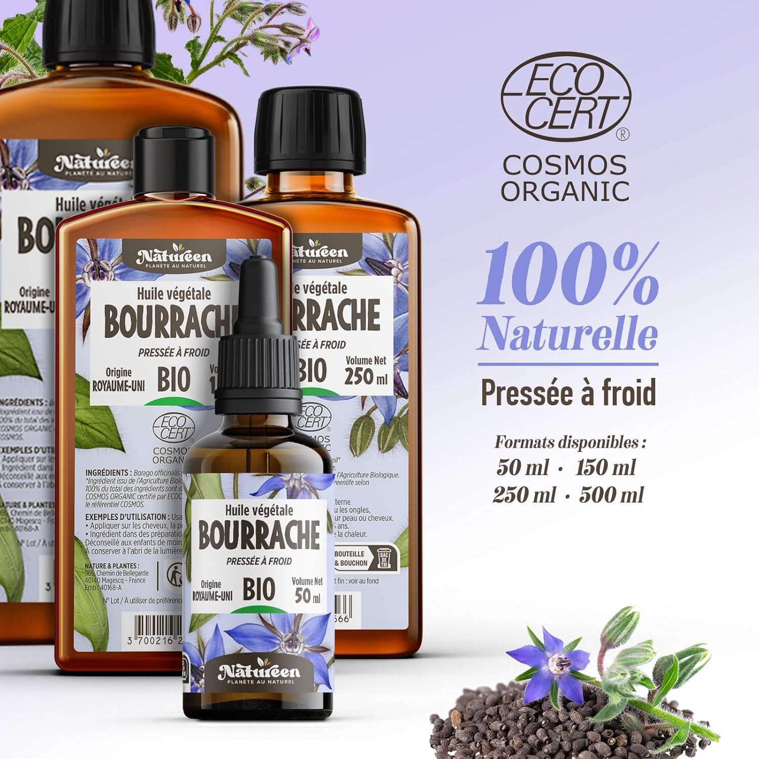 Organic Borage Oil 50 ml - Cosmos Organic - Natureen | Natural Planet - 100% Natural and Cold Pressed - Hair, Skin, Nails - Image 4