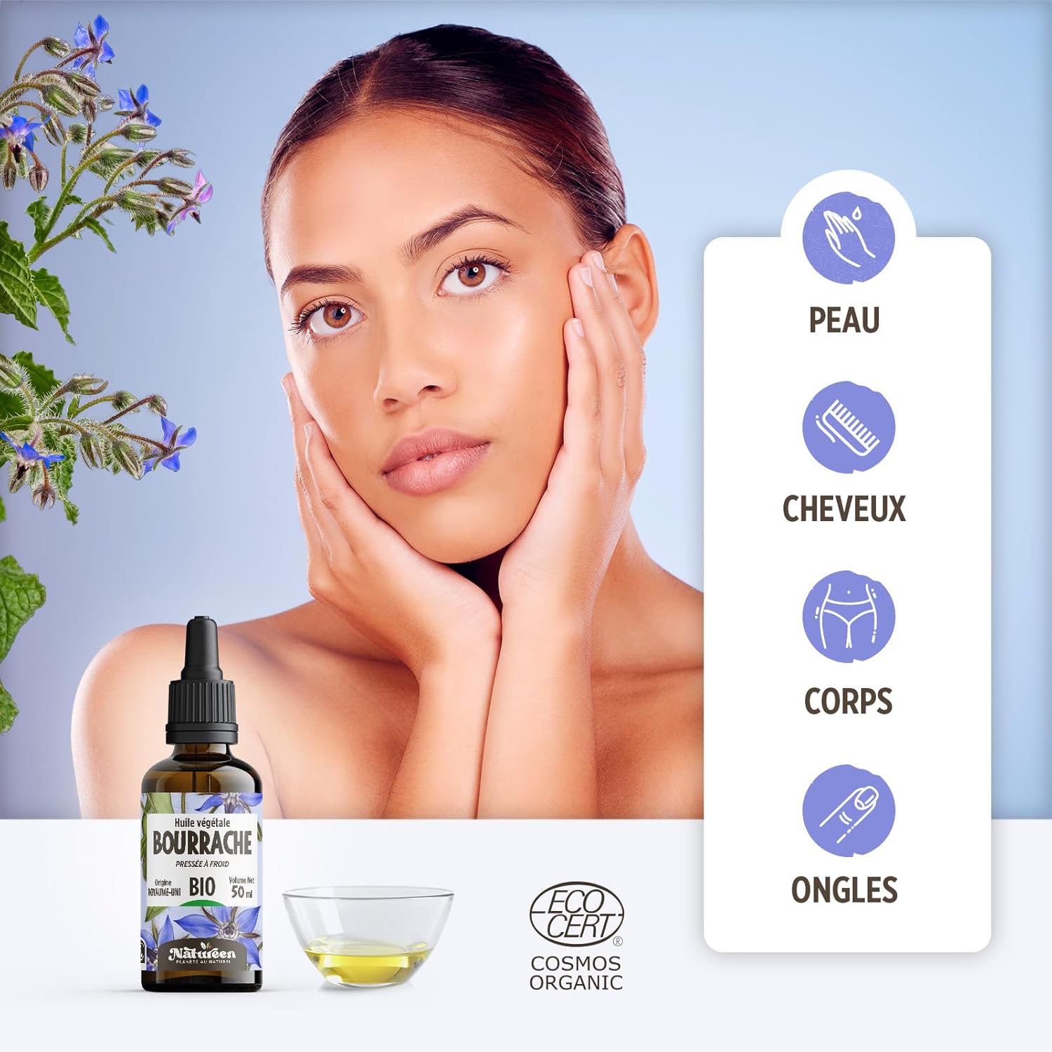 Organic Borage Oil 50 ml - Cosmos Organic - Natureen | Natural Planet - 100% Natural and Cold Pressed - Hair, Skin, Nails - Image 5