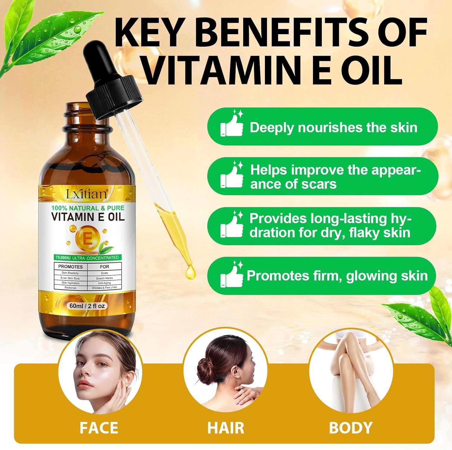 Vitamin E Oil for Face, Hair, Nails and Skin 100% Natural D-alpha-Tocopherol, 120 ml Vitamin E Anti-Aging Wrinkle Oil Ideal for Men and Women, Easy to Absorb - Image 3
