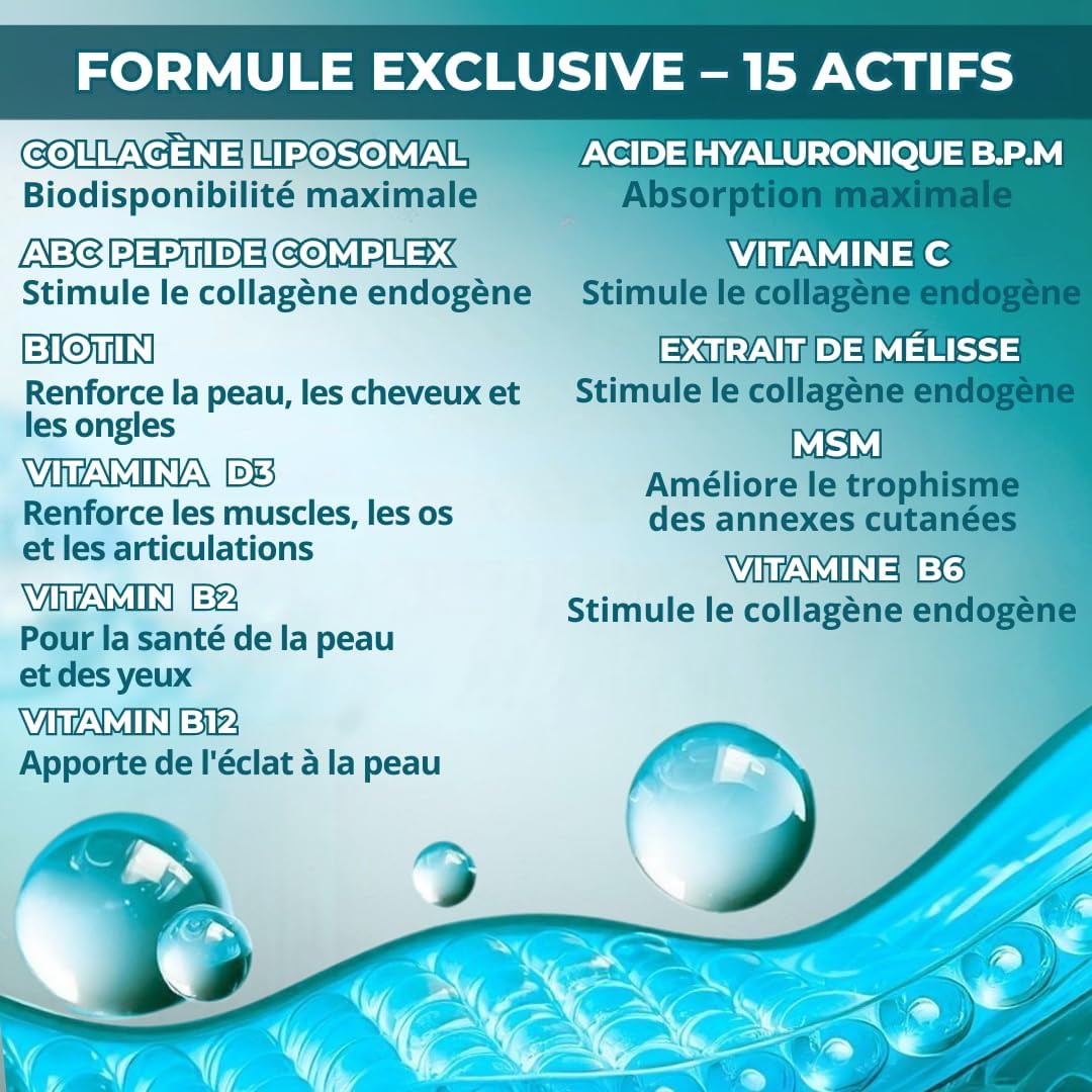 Collagen & Hyaluronic Acid, Drinking Collagen - Biotin, MSM & Vitamin C. Hydrolyzed Collagen, Synergistic with Collagen Stimulator Peptide ABC, Collagen for Bones and Joints - Image 7