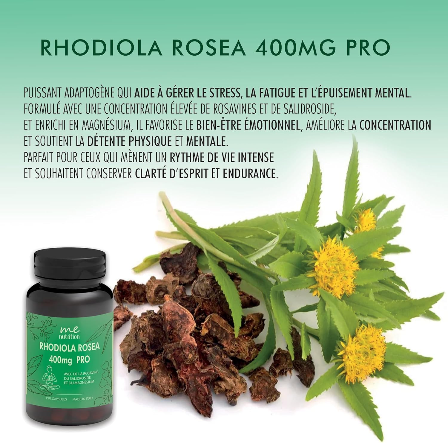 Rhodiola Rosea 400mg PRO Magnesium Reinforced – Emotional Balance, Physical and Mental Fatigue, Anti-Stress, Concentration | Up to 4 Months of Cure – 120 Capsules – Made in Italy – Me Myeasy - Image 4