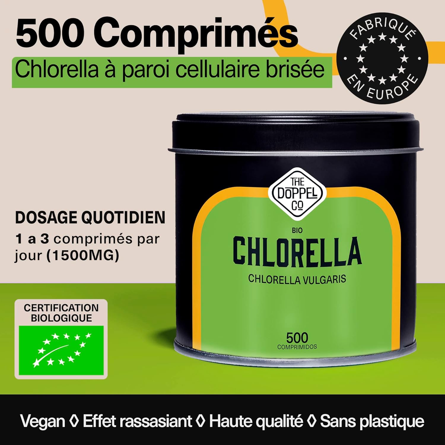 Chlorella Bio - 500 TABLETS - 1500 mg per dose - Broken Cell Wall - Suppressants and Relieves Anxiety - Satiating Effect - Detox - Vegan Protein Ecological - Plastic Free - Image 3