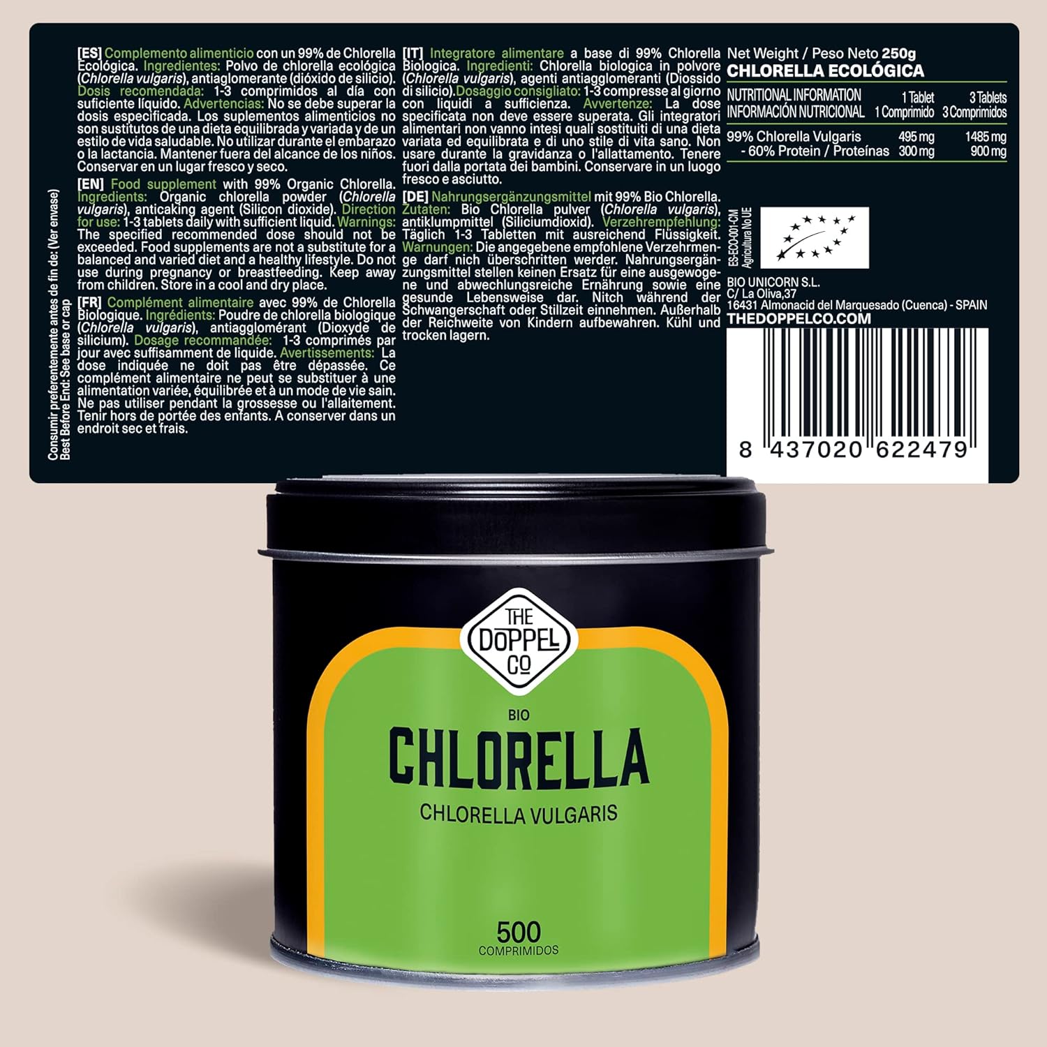 Chlorella Bio - 500 TABLETS - 1500 mg per dose - Broken Cell Wall - Suppressants and Relieves Anxiety - Satiating Effect - Detox - Vegan Protein Ecological - Plastic Free - Image 9