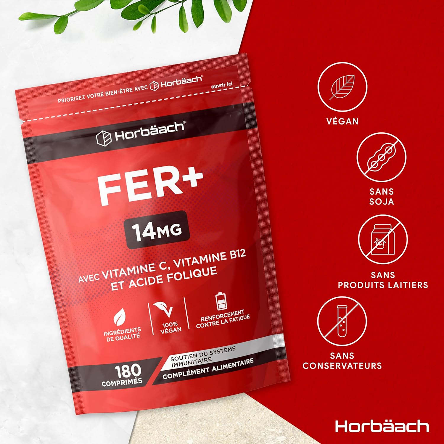 Iron Food Supplement with Folic Acid Vitamin B12 and Vitamin C | 14mg | 180 Vegan Capsules | Iron Supplement Tablets | Immune System Supplement | by Horbaach - Image 8