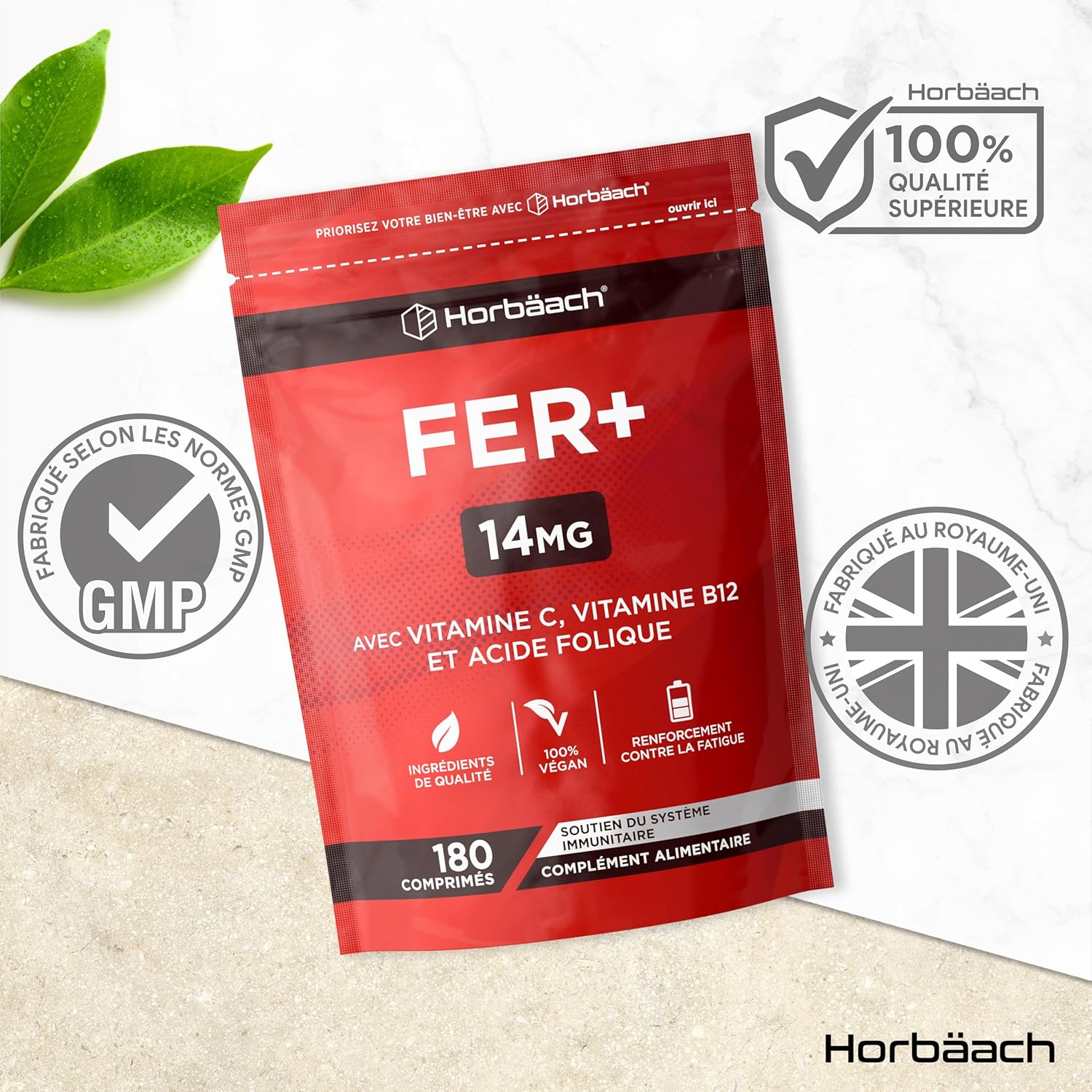 Iron Food Supplement with Folic Acid Vitamin B12 and Vitamin C | 14mg | 180 Vegan Capsules | Iron Supplement Tablets | Immune System Supplement | by Horbaach - Image 9