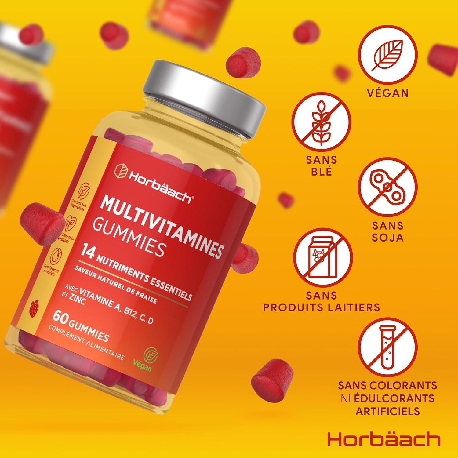 Gummies Adult Multivitamins | 14 Essential Mineral Vitamins - Vitamin A, Vitamin B12, Vitamin C, Vitamin D and Zinc | 60 Vegan Gummies | Multivitamins and Minerals | Horbaach - Image 6