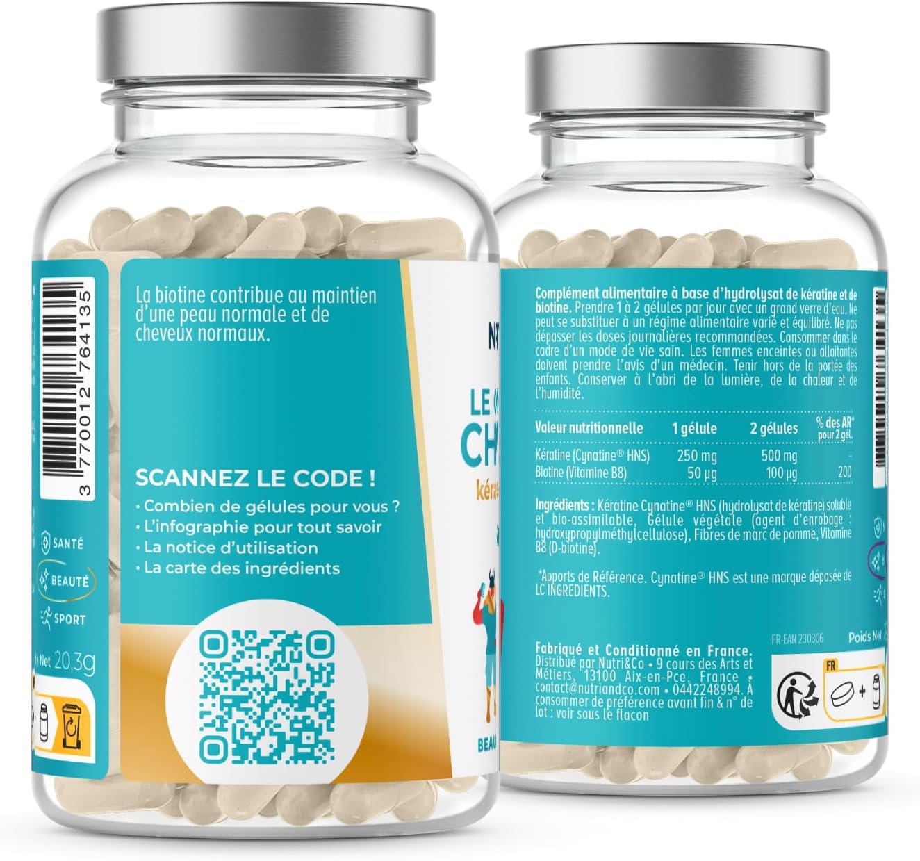 Nutri&Co Biotin + Patented Pure Keratin - Food Supplement for Hair Growth - Fast Growth - Anti Loss - Vitamin B8 - Skin and Nails - 60 Vegan Capsules Made in France - Image 3