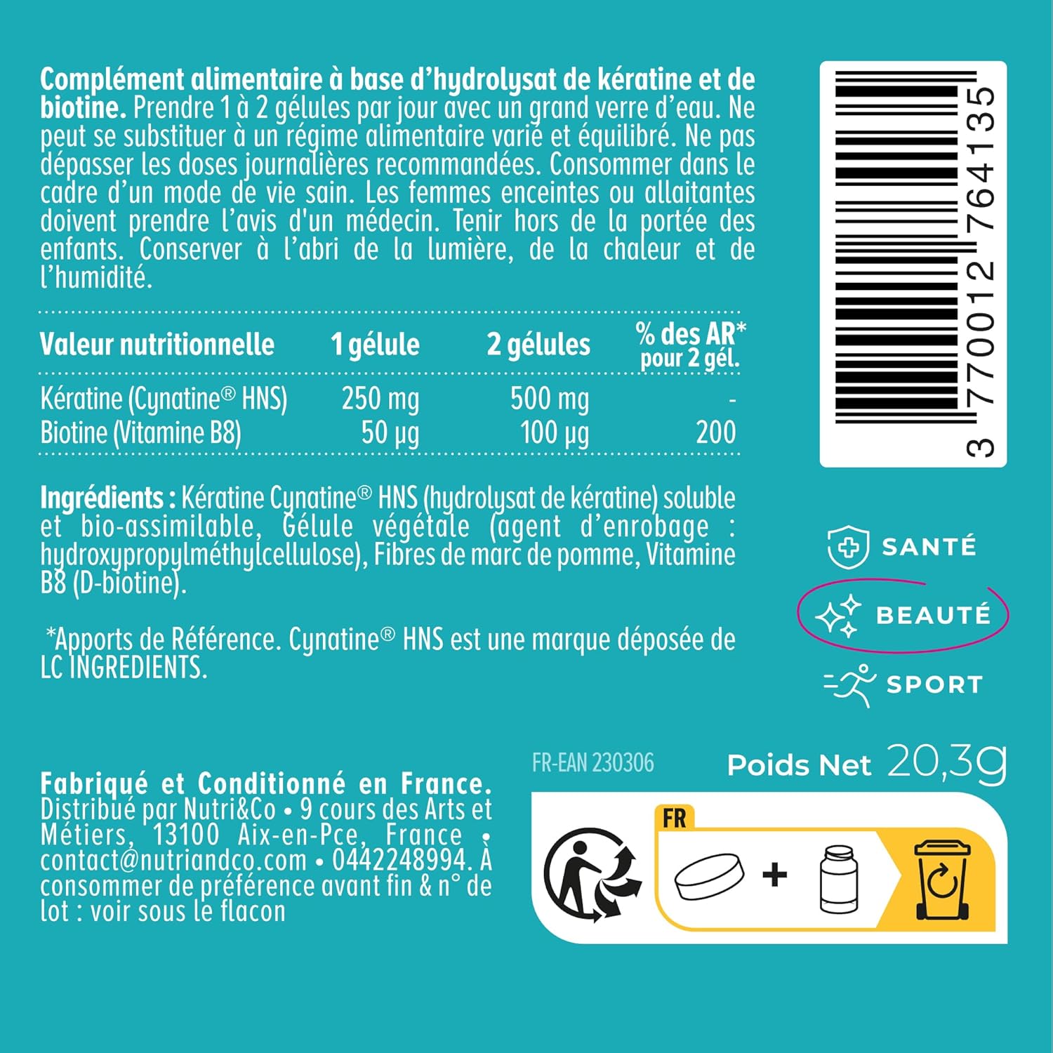 Nutri&Co Biotin + Patented Pure Keratin - Food Supplement for Hair Growth - Fast Growth - Anti Loss - Vitamin B8 - Skin and Nails - 60 Vegan Capsules Made in France - Image 4