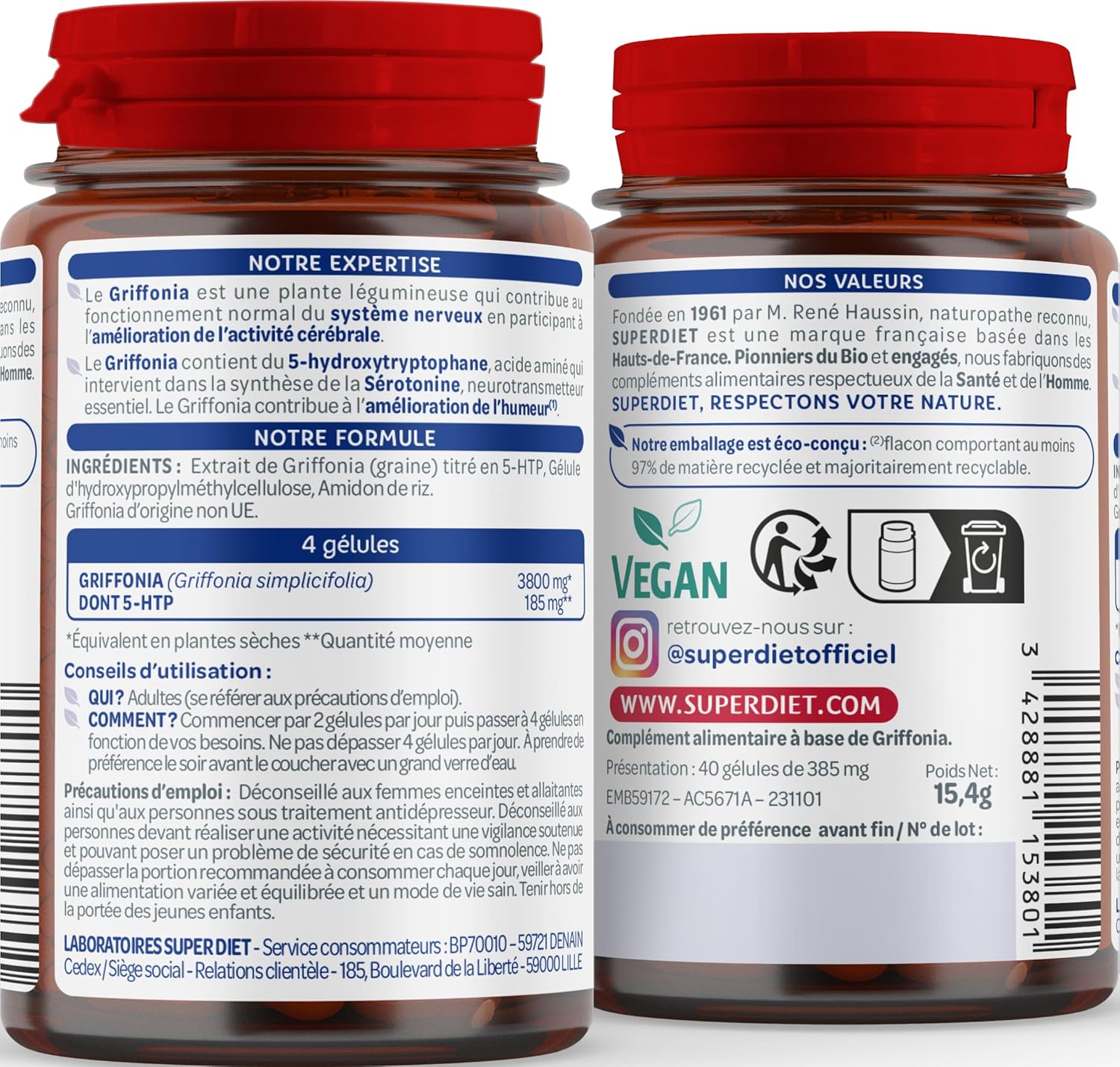 SUPERDIET - GRIFFONIA - Naturopathy - Good mood and good mood - Made in France - 40 capsules - Image 3