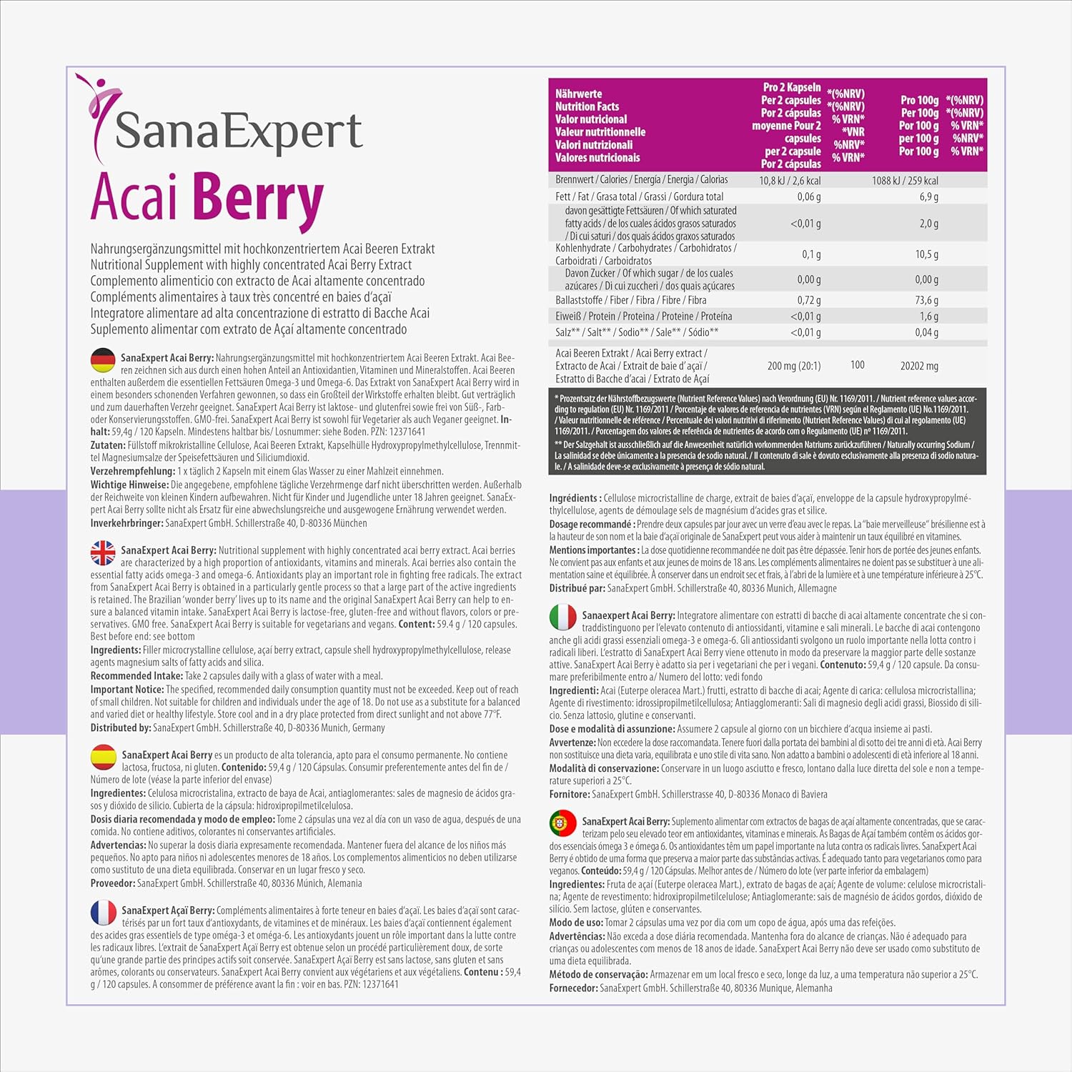 SanaExpert Acai Berry - Natural Food Supplement with Pure Acai Extract - Rich in Antioxidants - Vegan Friendly, Gluten Free, Lactose Free - 120 Capsules - Made in Germany - Image 3