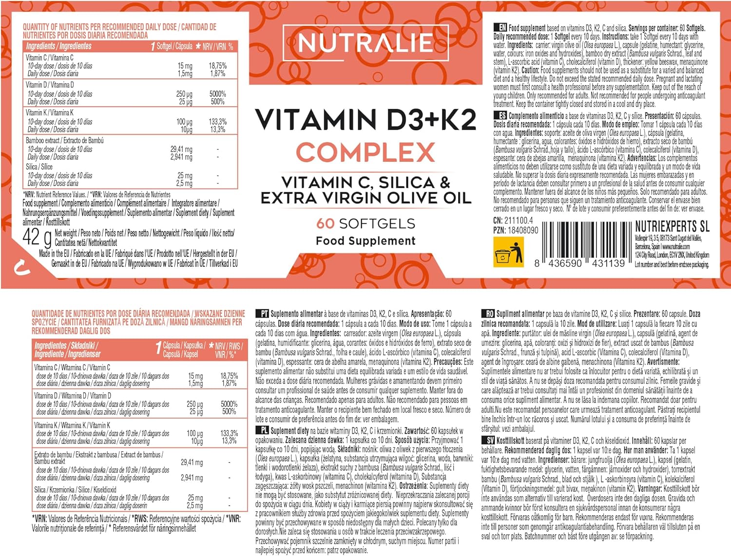 Vitamin D3 and K2 10000 IU - Muscle Bone Immunity - Vitamin D3 K2 MK7 with Vitamin C and Extra Virgin Olive Oil - 60 Capsules Vitamin D Complex Nutralie - Image 7
