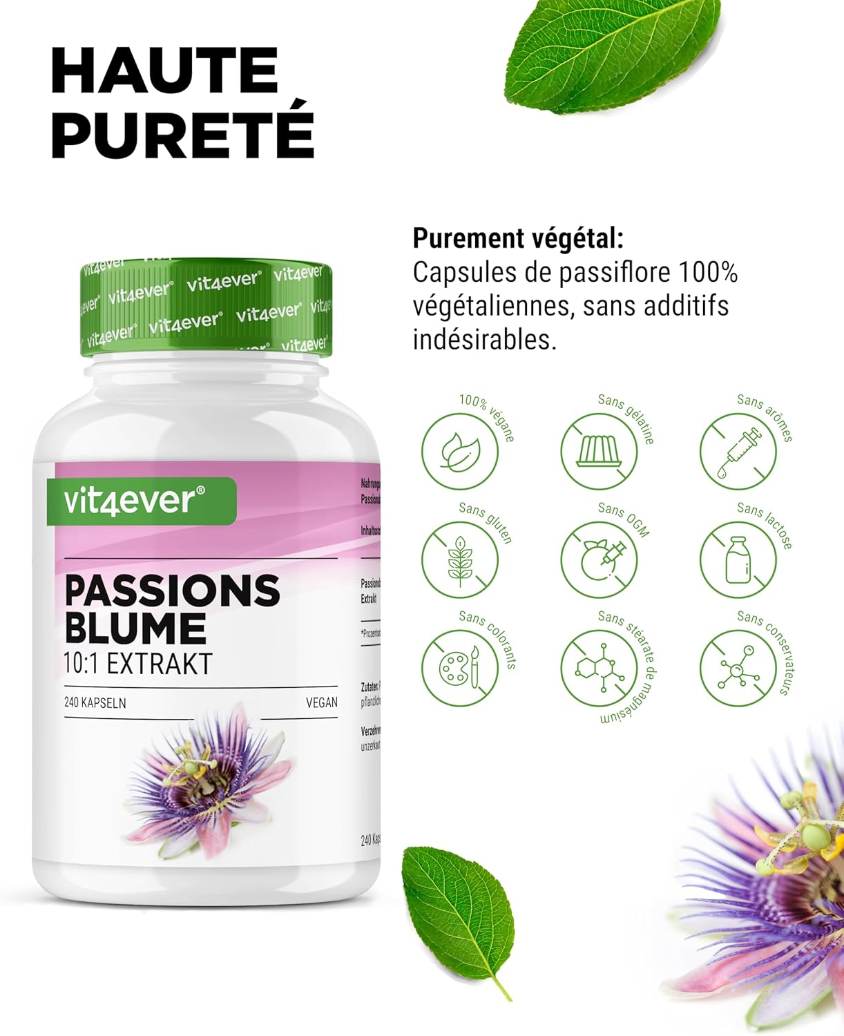 Passionflower Extract - 240 Capsules - Premium: 1100mg of 10:1 Extract (equivalent to 11000mg Passionflower) per daily serving - Extra High Dosed - No Additives Additive - Vegan - Image 4