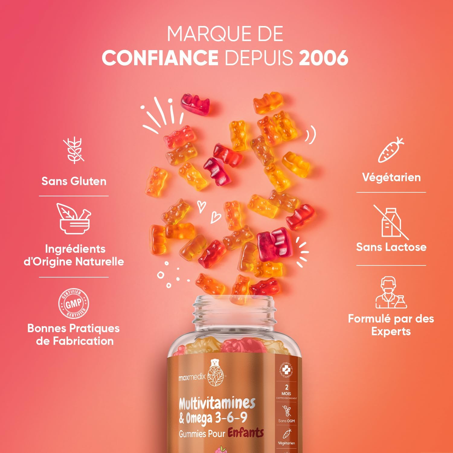 Multivitamins and Minerals with Omega 3 6 9, 120 Gummies for Children from 3 Years, With 17 Nutrients Vitamin C, D, B12, B6, A and Zinc, For Immunity, Growth and Bone EFSA, Raspberry and Orange Taste - Image 6