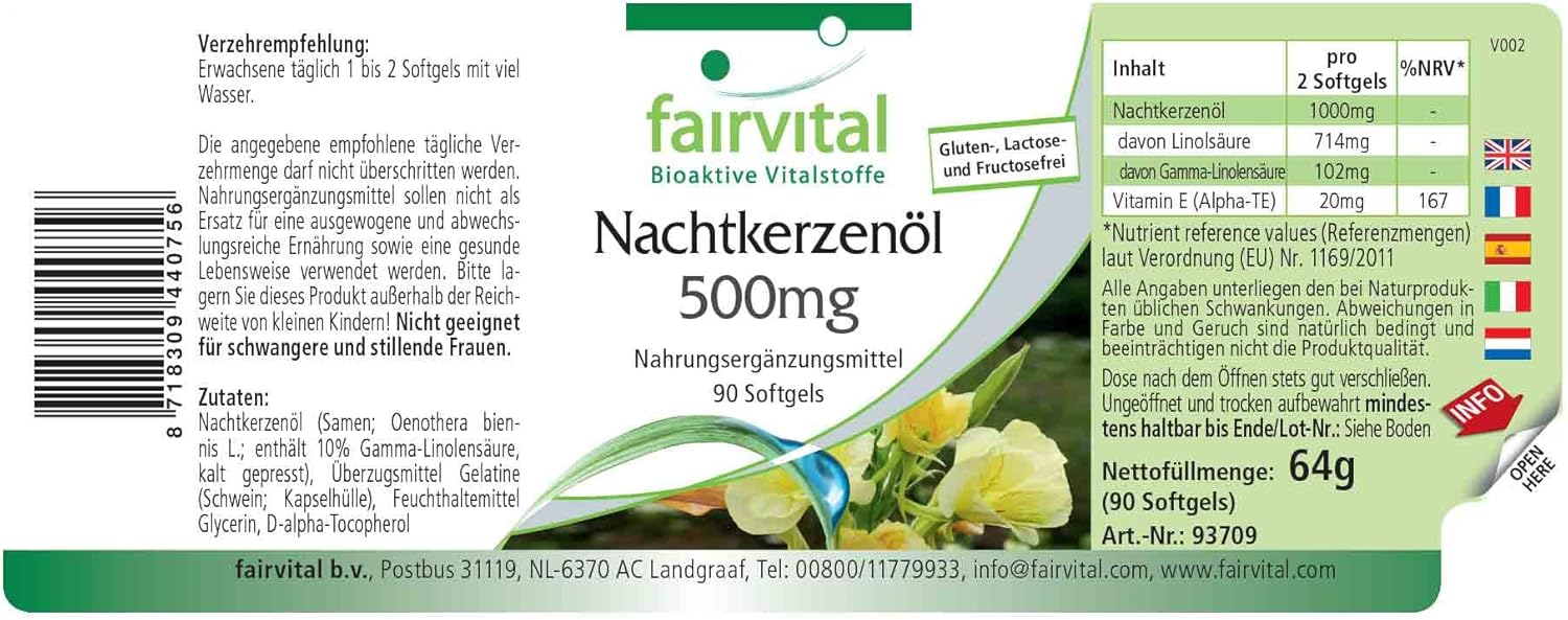 Fairvital | Evening primrose oil 500mg - 45 days - Highly dosed - 90 capsules - rich in GLA - Image 3