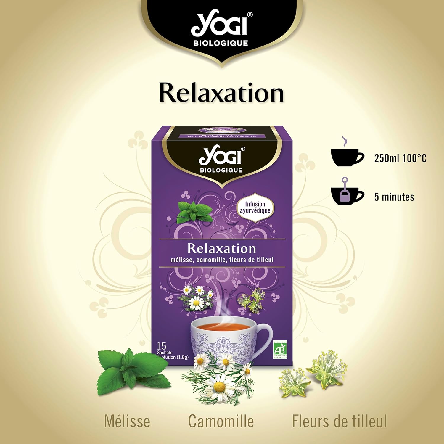 Yogi Organic Relaxation, Infusion 100% Organic Melissa, Chamomile and Linden Flowers, 15 Heat Sealed Sachets without Staples, 21.5 g, 310816 - Image 3