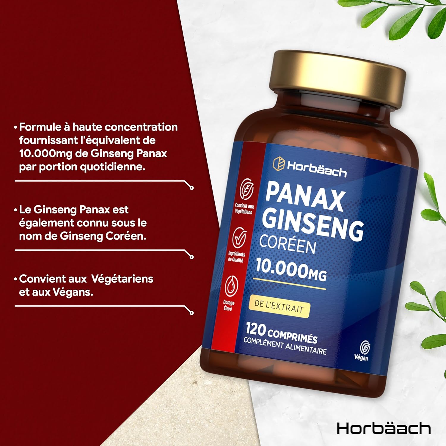 Panax Red Ginseng 10.000mg | 120 Vegan Capsules | Korean Panax Ginseng Food Supplement | Korean Red Ginseng Extract | by Horbaach - Image 3