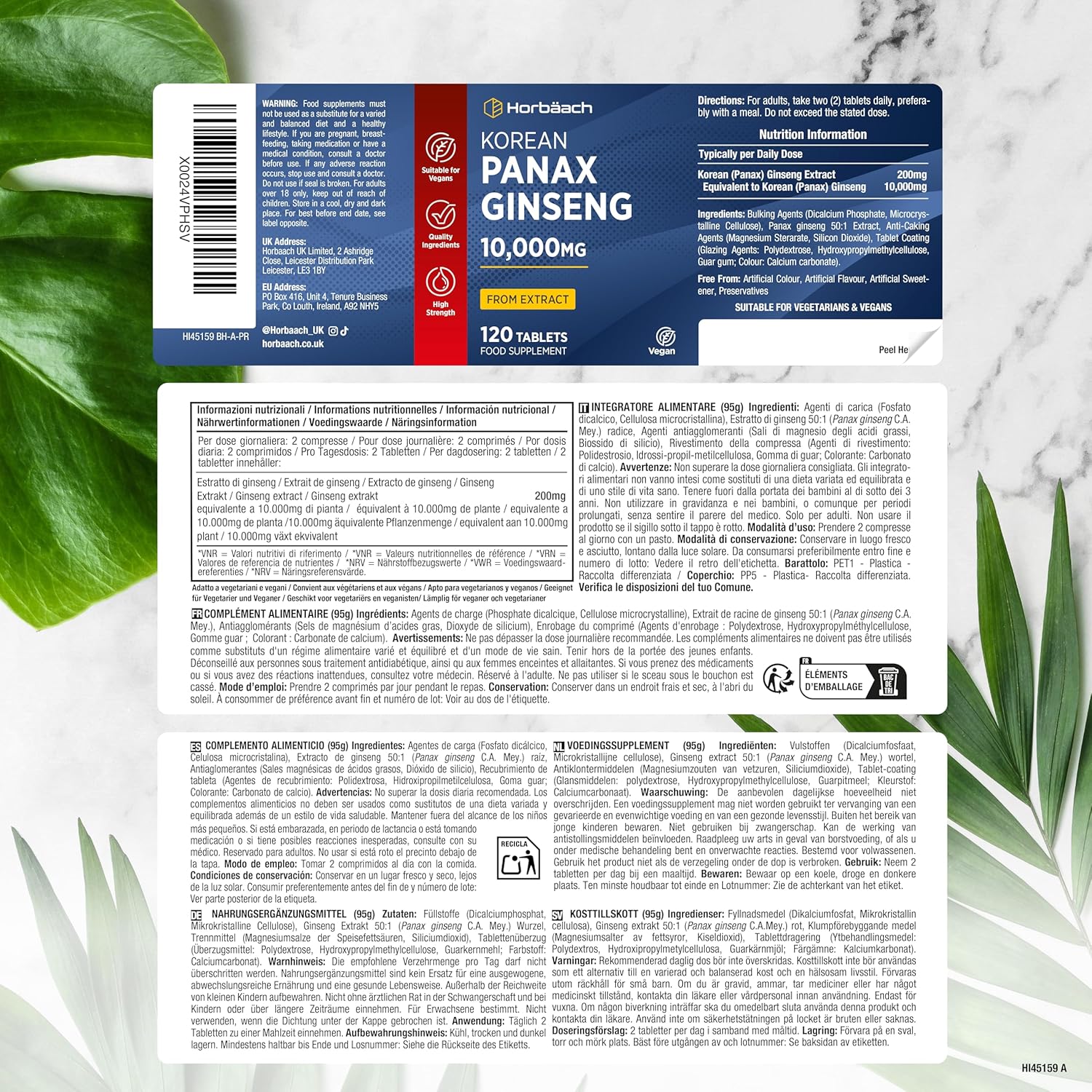 Panax Red Ginseng 10.000mg | 120 Vegan Capsules | Korean Panax Ginseng Food Supplement | Korean Red Ginseng Extract | by Horbaach - Image 5