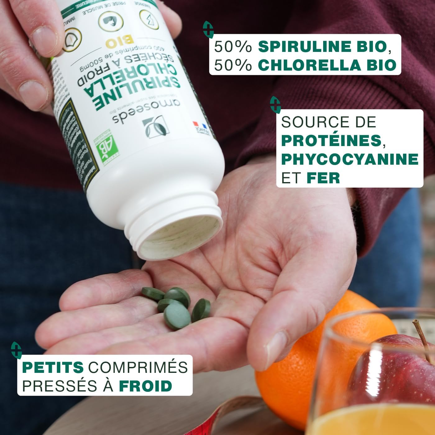 Spirulina & Chlorella BIO | 400 Vegan Tablets of 500mg | 4500mg per day | 17% Phycocyanin, Cold Dried | Detox, Anti-fatigue, Antioxidant | Top Quality - Image 4