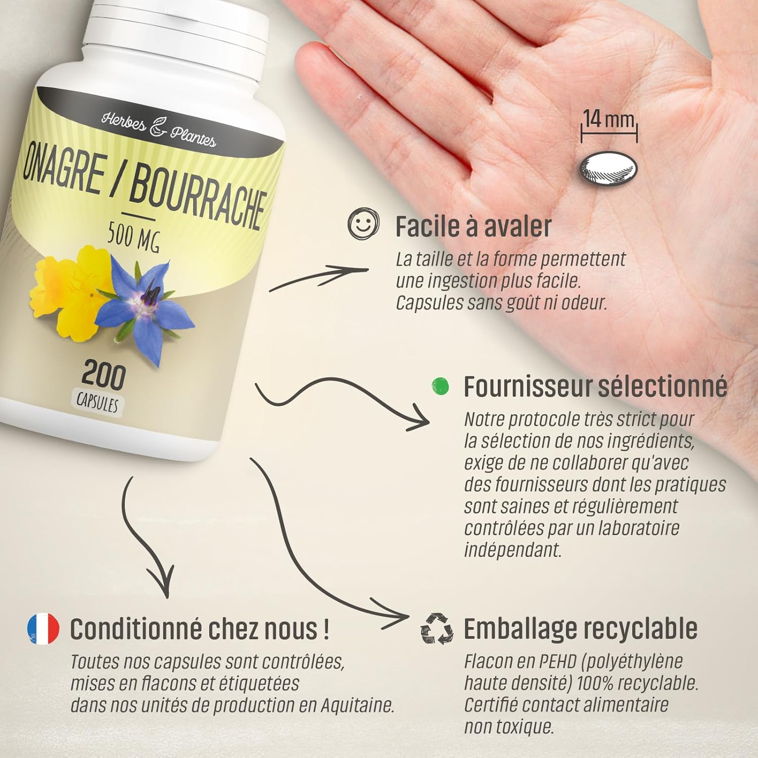 Herbes Et Plantes Evening Primrose, Borage 200 Capsules 500 mg - Packaging May Vary - Image 7