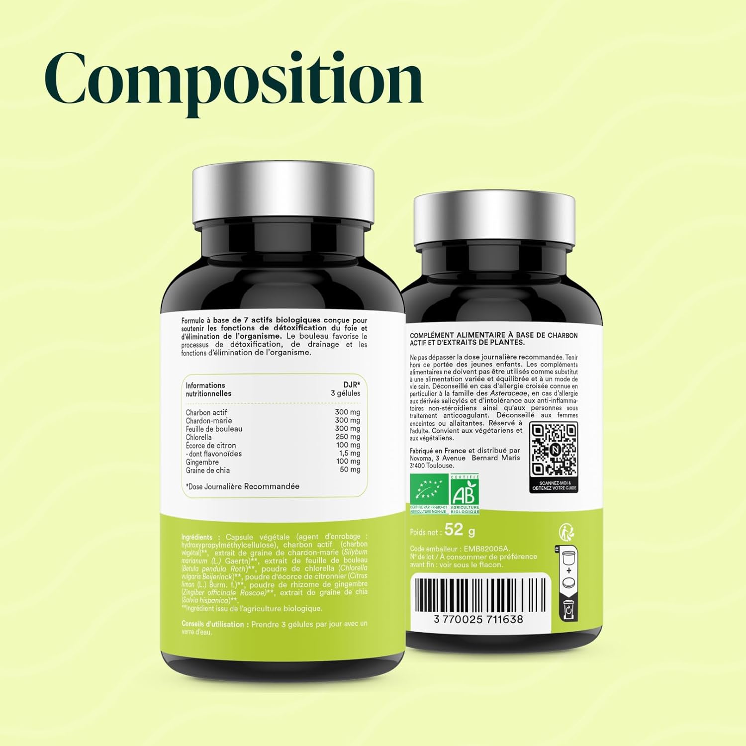 NOVOMA Organic Detox Formula, Liver Purification & Digestion, With Activated Carbon, Milk Thistle, Chlorella & Ginger, 1 Month Cure, 90 Capsules, Vegan, Made in France - Image 8