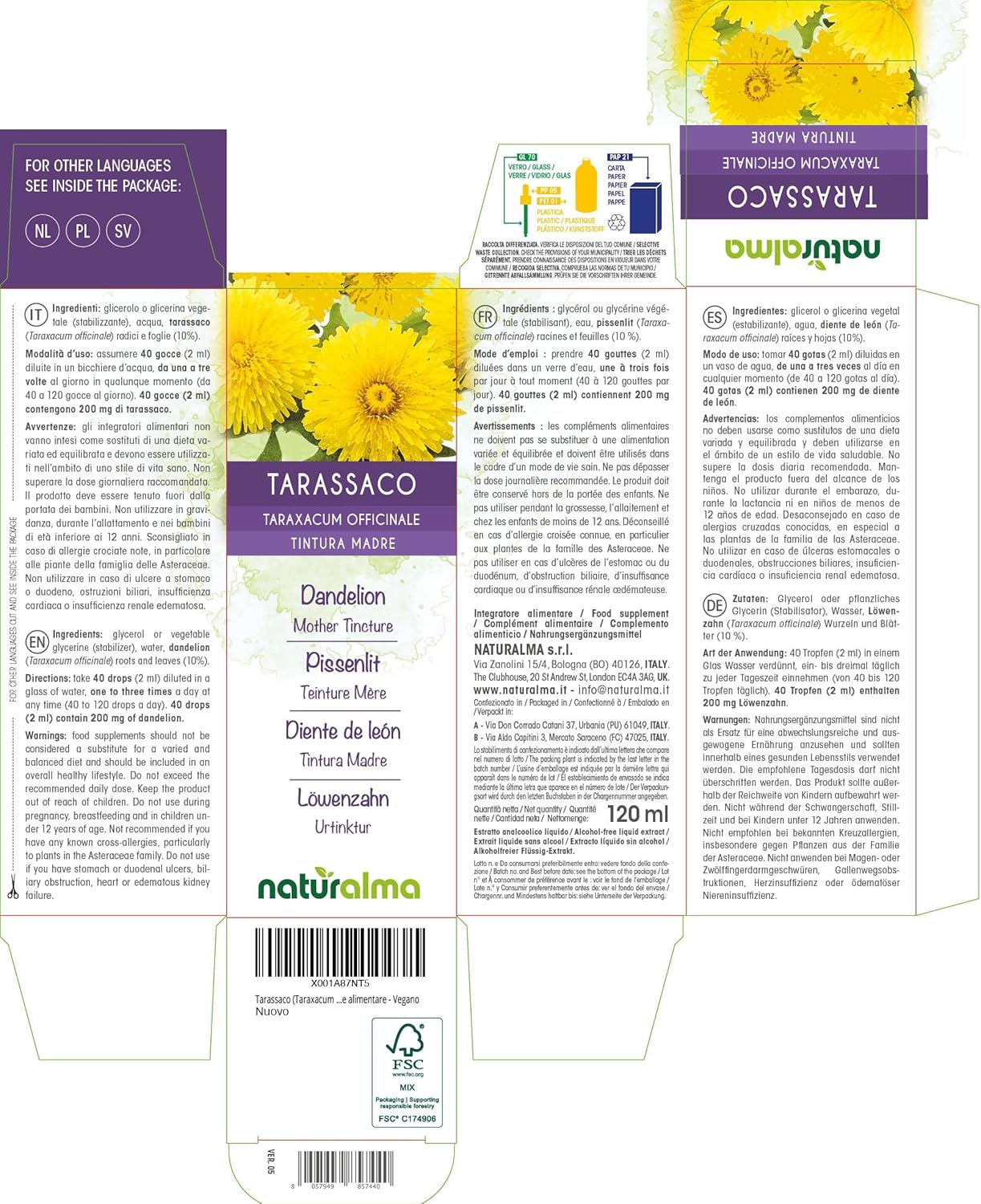 Dandelion (Taraxacum officinale) roots and leaves Mother Tincture Alcohol-Free Naturalma - Liquid Extract Drops 120ml - Dietary Supplement - Vegan or Vegan - Image 3