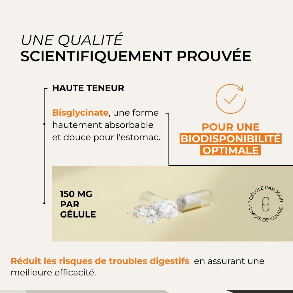 Magnesium Bisglycinate + Vitamin B6 & Taurine - Cuure - Superior to Marine Magnesium in Bioavailability - Digestive Comfort - 60 Days - Fatigue & Stress - Made in France - Image 5