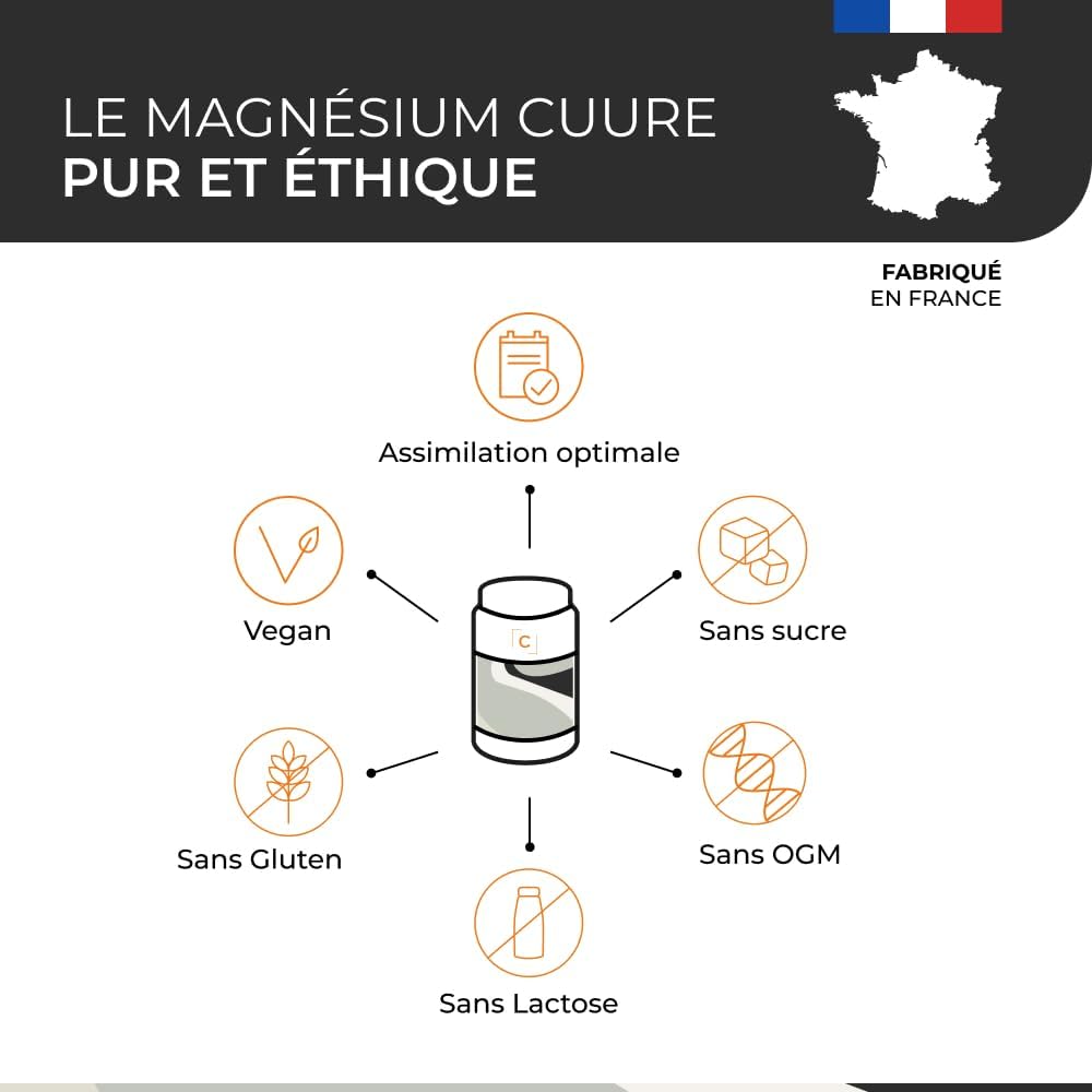 Magnesium Bisglycinate + Vitamin B6 & Taurine - Cuure - Superior to Marine Magnesium in Bioavailability - Digestive Comfort - 60 Days - Fatigue & Stress - Made in France - Image 8