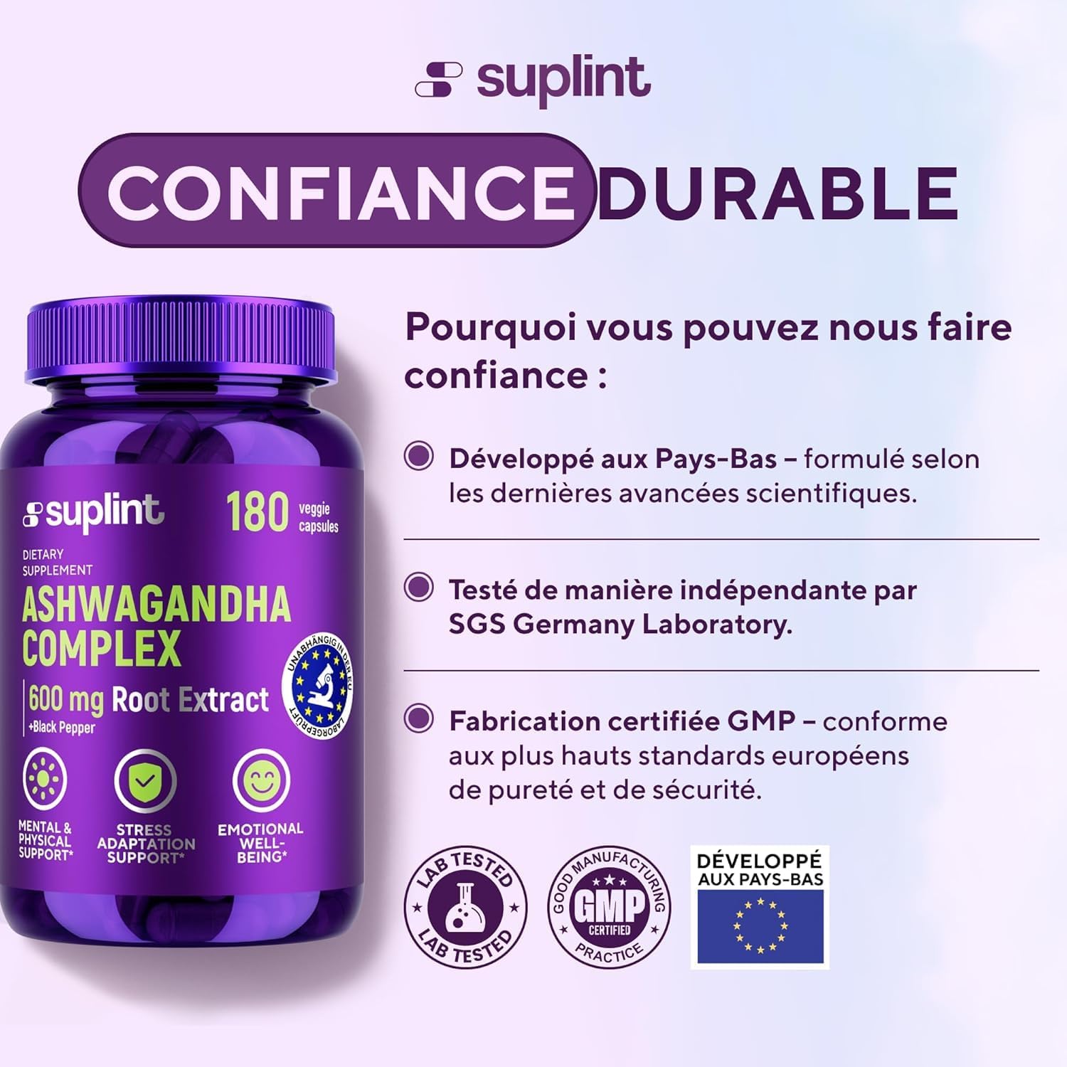 Ashwagandha Capsules - 600mg Root Extract with 5% Withanolides - High Concentration - 180 Vegan Capsules - Lab Tested, GMP Certified, 3 Month Cure (1 Pack) - Image 3