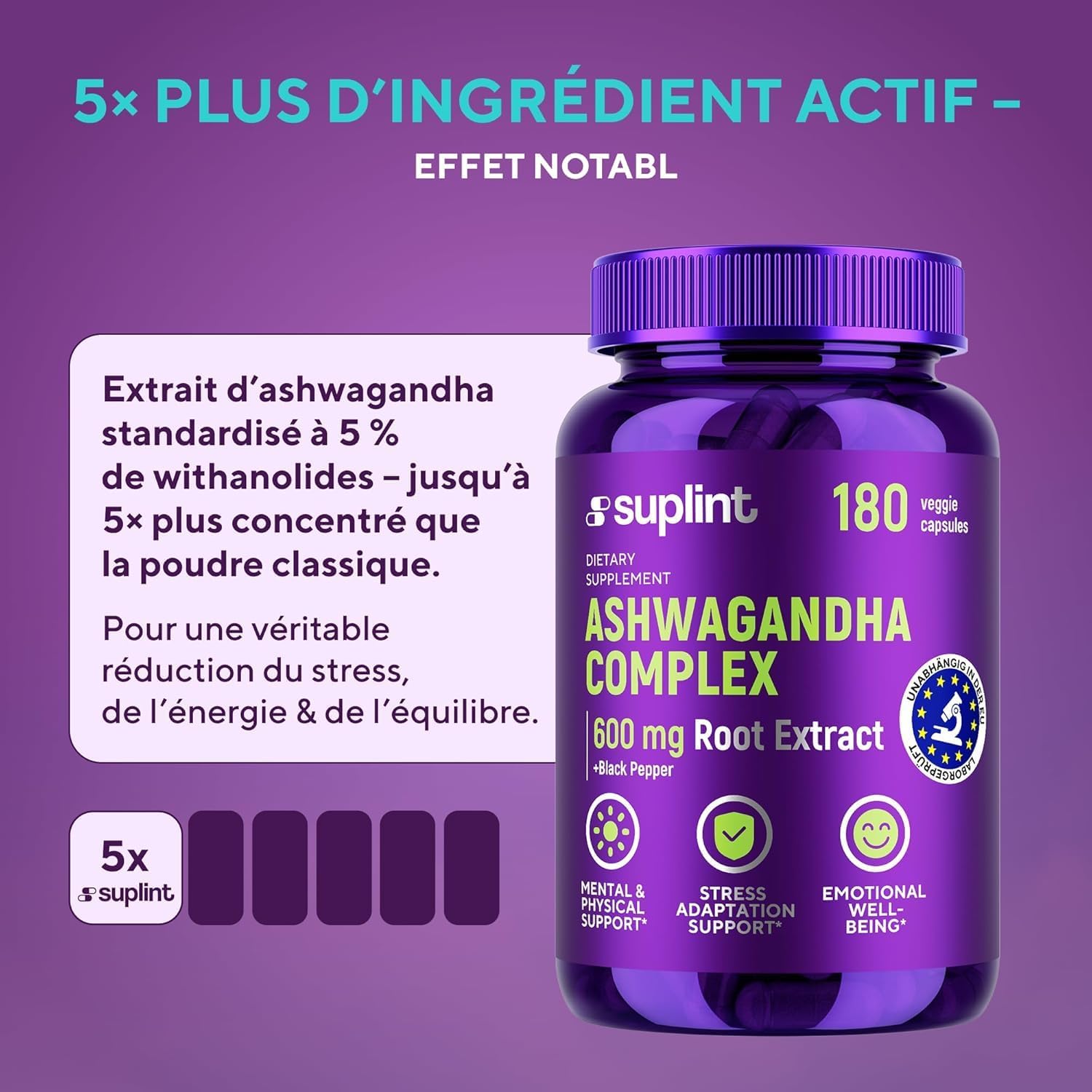 Ashwagandha Capsules - 600mg Root Extract with 5% Withanolides - High Concentration - 180 Vegan Capsules - Lab Tested, GMP Certified, 3 Month Cure (1 Pack) - Image 7