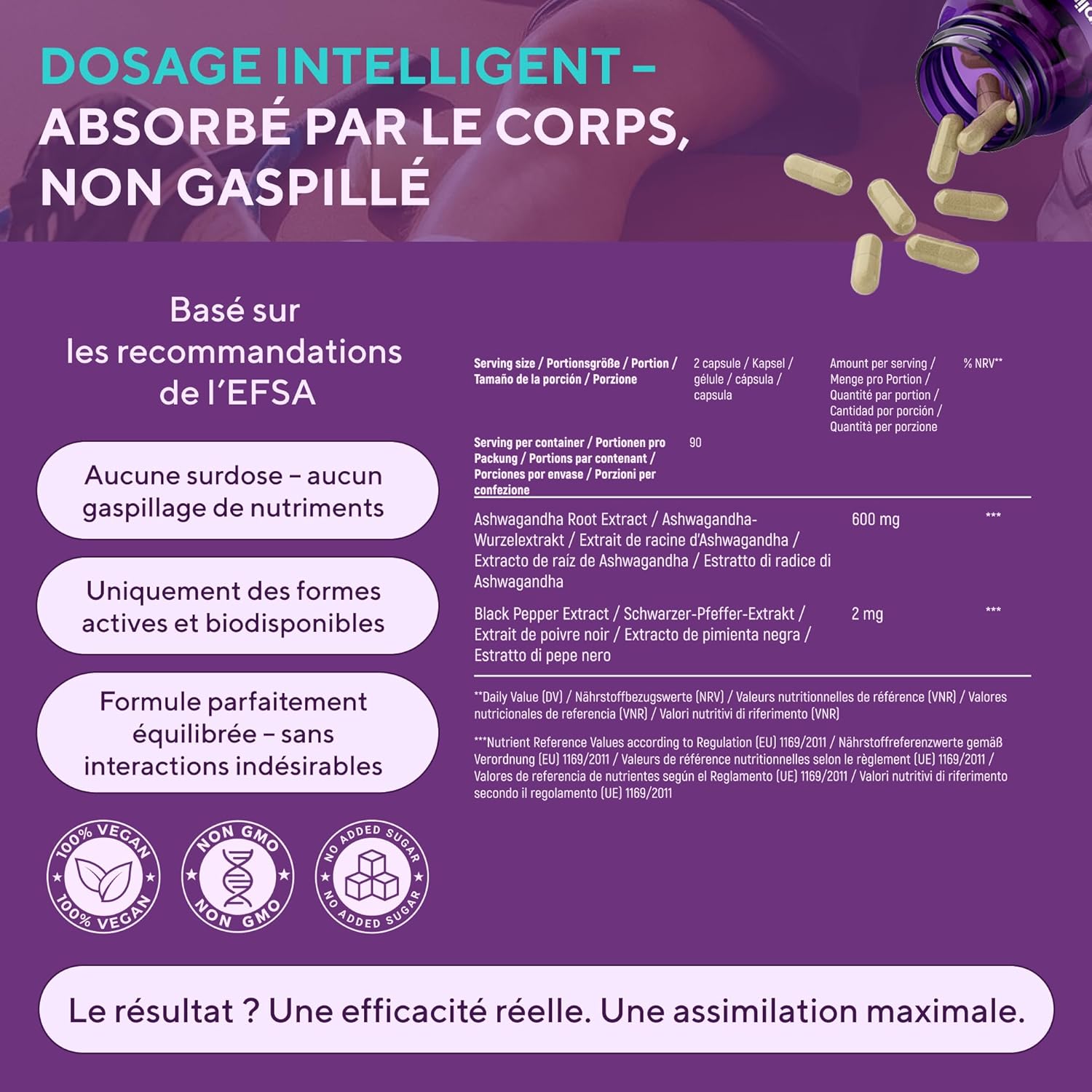 Ashwagandha Capsules - 600mg Root Extract with 5% Withanolides - High Concentration - 180 Vegan Capsules - Lab Tested, GMP Certified, 3 Month Cure (1 Pack) - Image 9