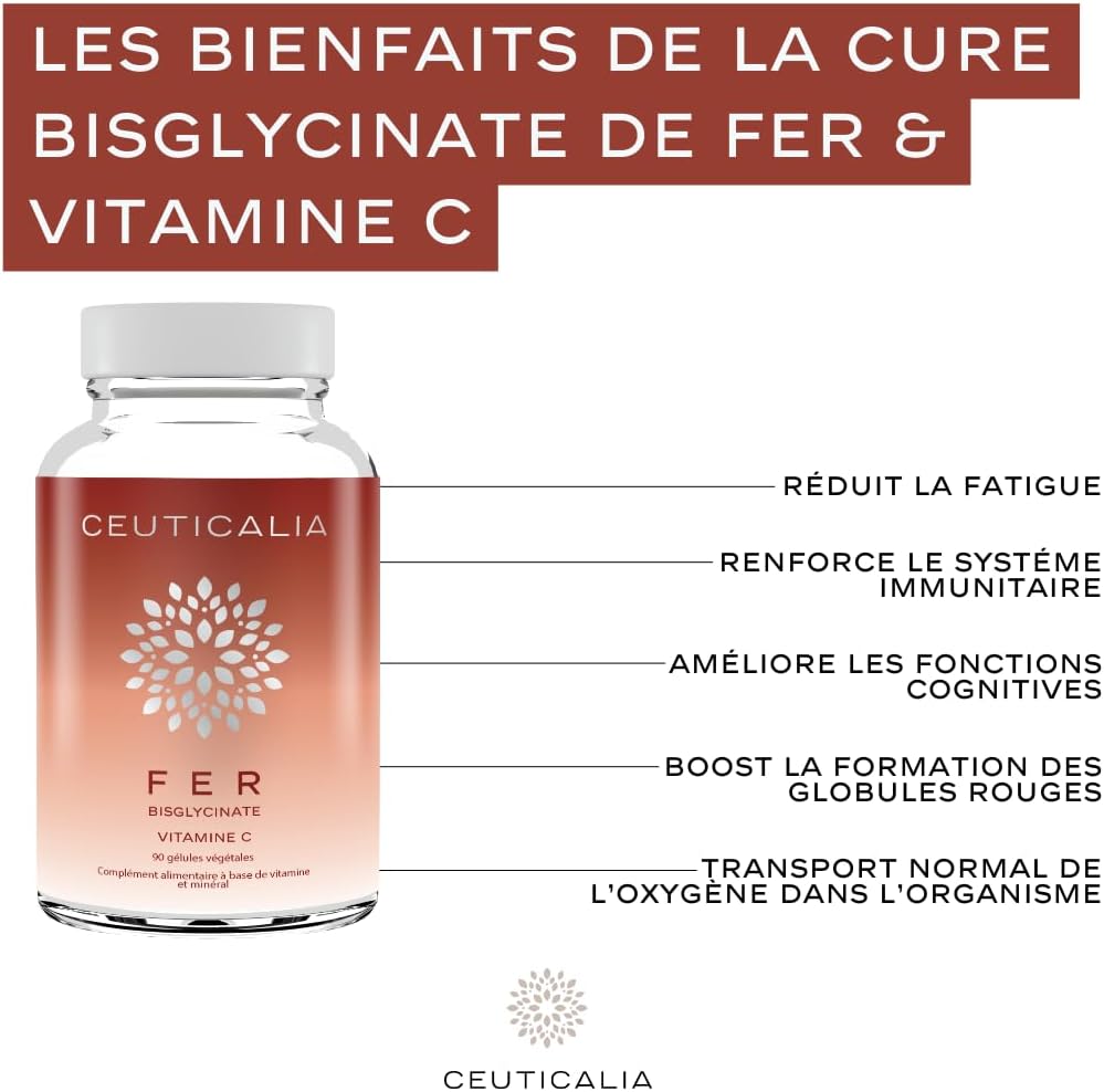 Iron Bisglycinate Supplement - Energy, Concentration, Immunity - For Adults - Iron Bisglycinate, Vitamin C - 90 Capsules, 90 Days - Image 3