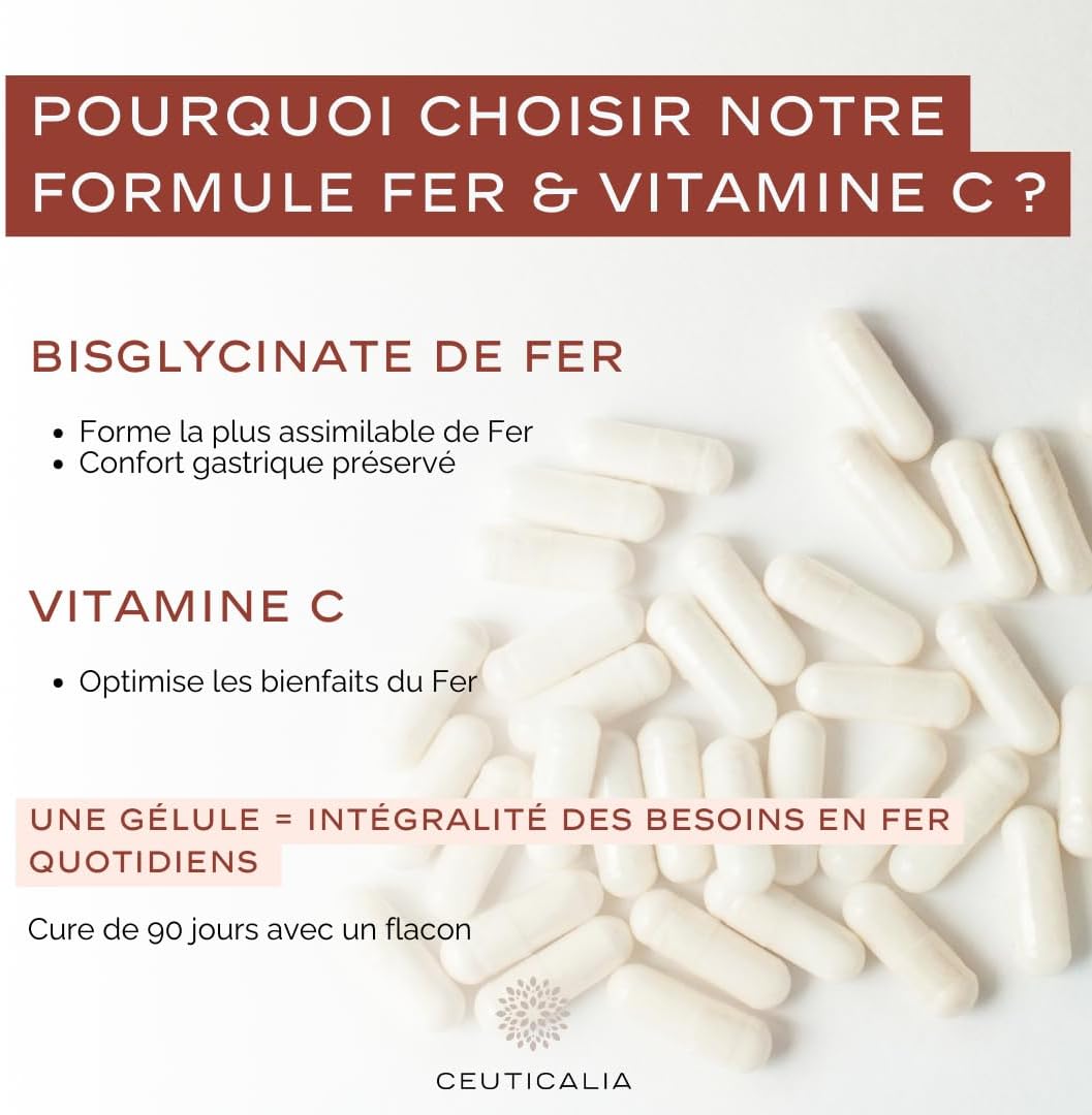 Iron Bisglycinate Supplement - Energy, Concentration, Immunity - For Adults - Iron Bisglycinate, Vitamin C - 90 Capsules, 90 Days - Image 5