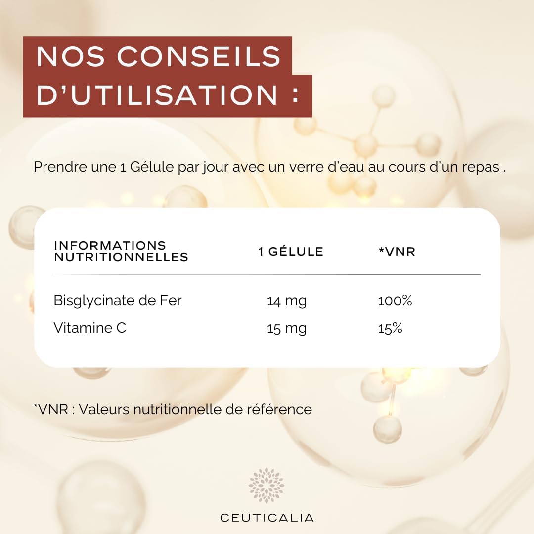 Iron Bisglycinate Supplement - Energy, Concentration, Immunity - For Adults - Iron Bisglycinate, Vitamin C - 90 Capsules, 90 Days - Image 7