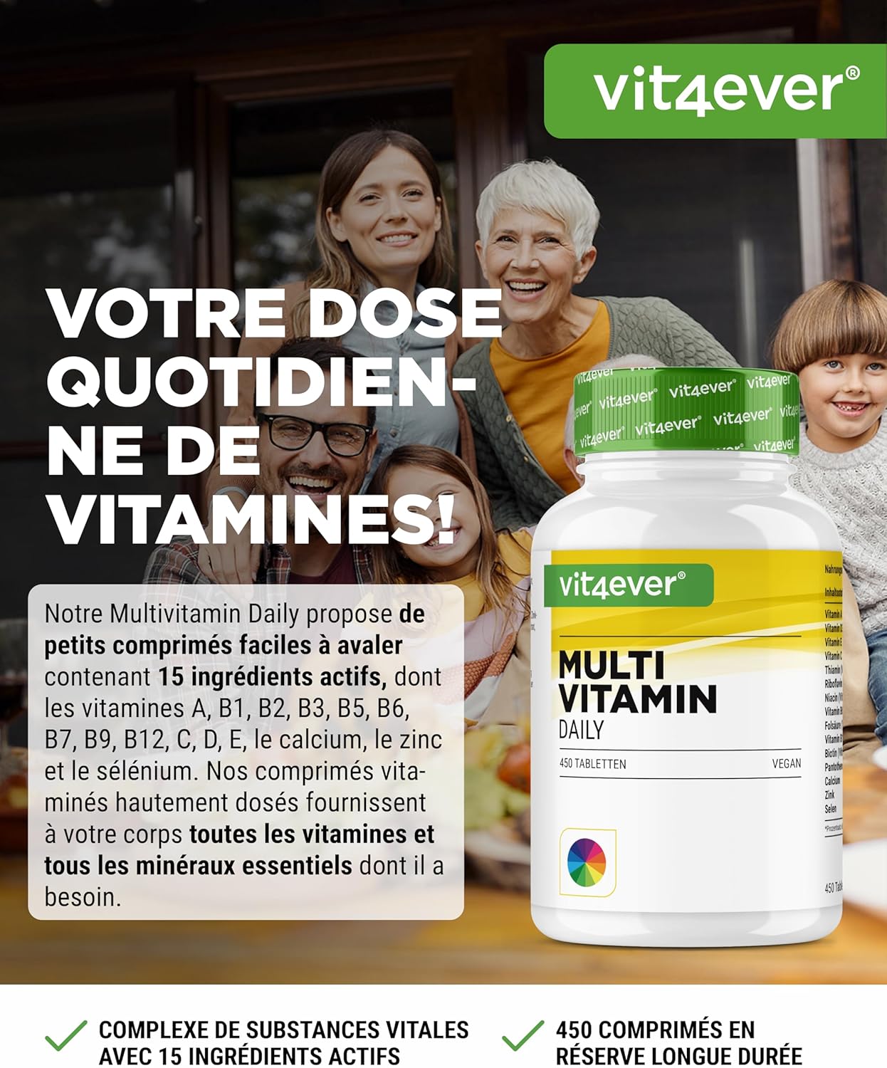 Multivitamin Daily - 450 tablets with bioactive forms - 15 months reserve - Precious minerals & all vitamins A-Z - Vegan - Image 3