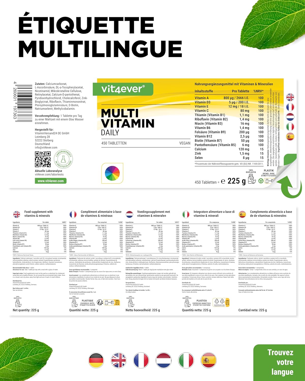 Multivitamin Daily - 450 tablets with bioactive forms - 15 months reserve - Precious minerals & all vitamins A-Z - Vegan - Image 7
