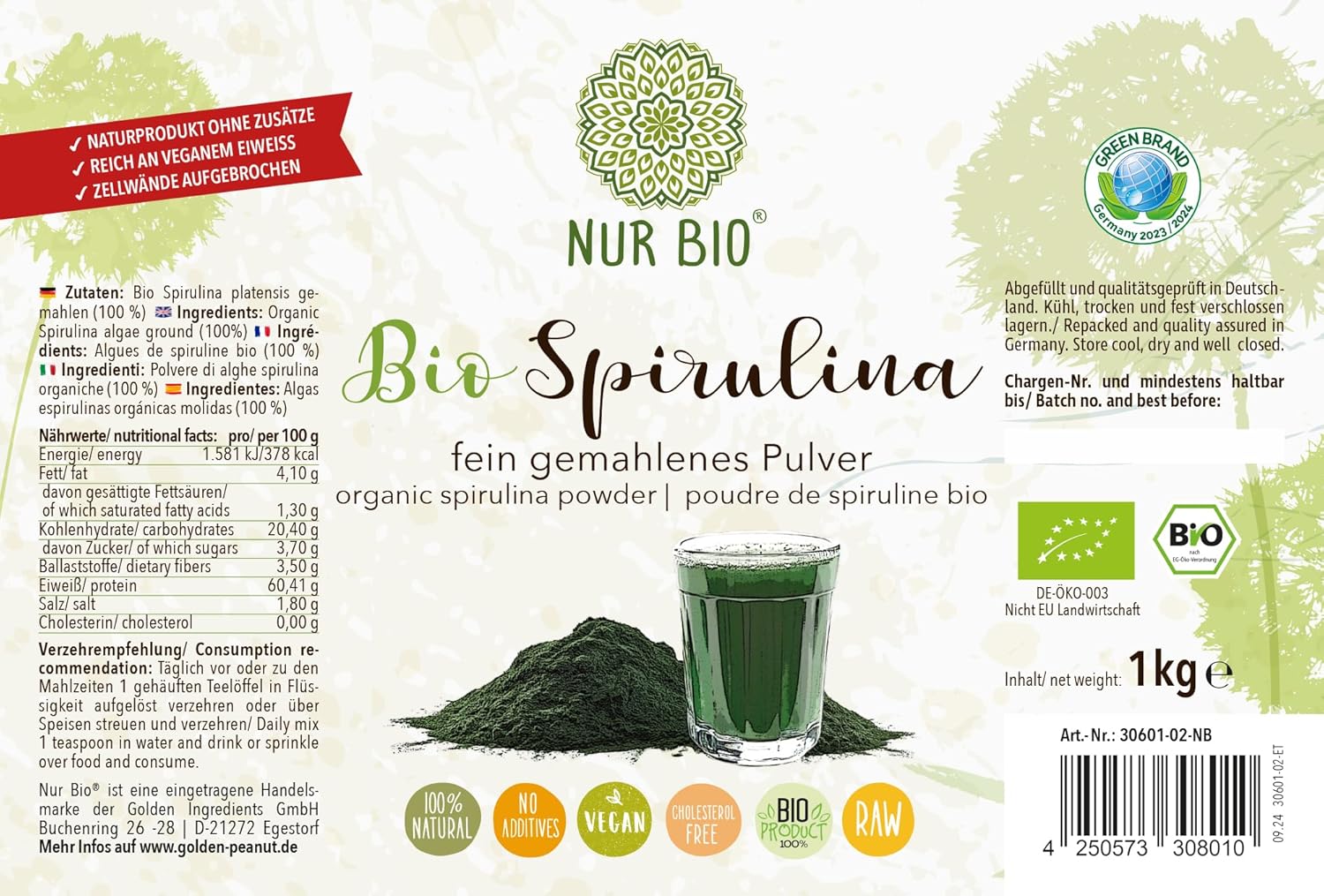 Spirulina Powder 1kg Green Superfood Vegetable Protein Rich in Vegan Nutrients - Image 3