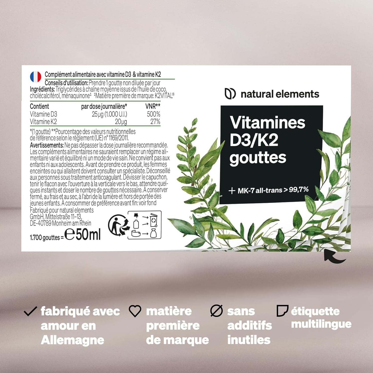 Vitamin D3 & K2 Premium Drops 50 ml, Vitamin K2 99.7% All-Trans (K2VITAL® from Kappa) + Highly Bioavailable Vitamin D, Highly Dosed Liquid, No Additives - Image 7
