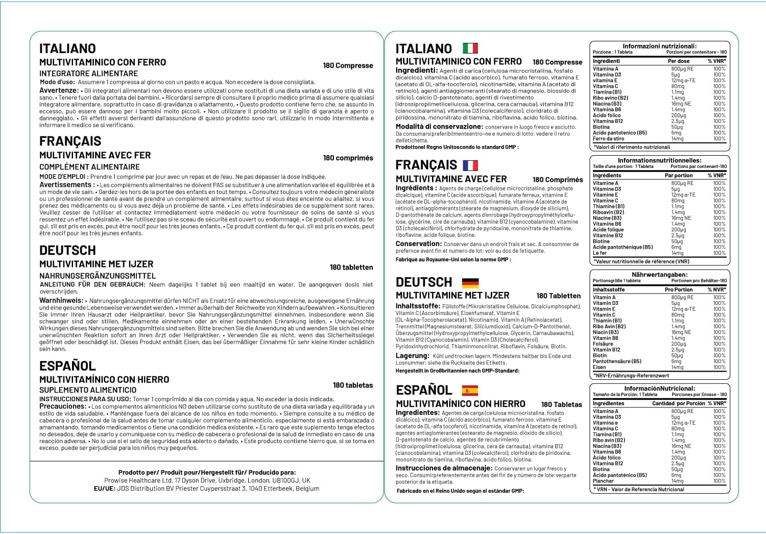 Multivitamin & Iron 180 Tablets (6 Month Dose) Immune Support - Multivitamin Supplement One Per Day - Made in the UK | Prowise Healthcare GMP Standards - Suitable for Vegetarians - Image 4