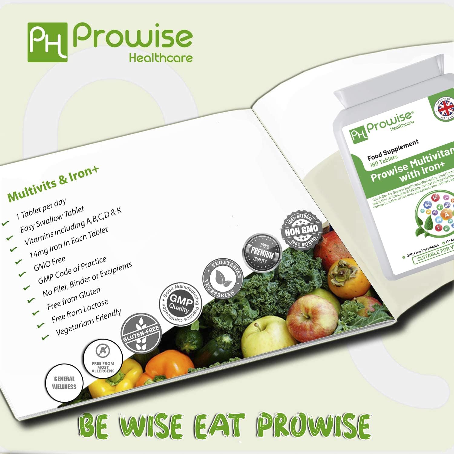 Multivitamin & Iron 180 Tablets (6 Month Dose) Immune Support - Multivitamin Supplement One Per Day - Made in the UK | Prowise Healthcare GMP Standards - Suitable for Vegetarians - Image 5