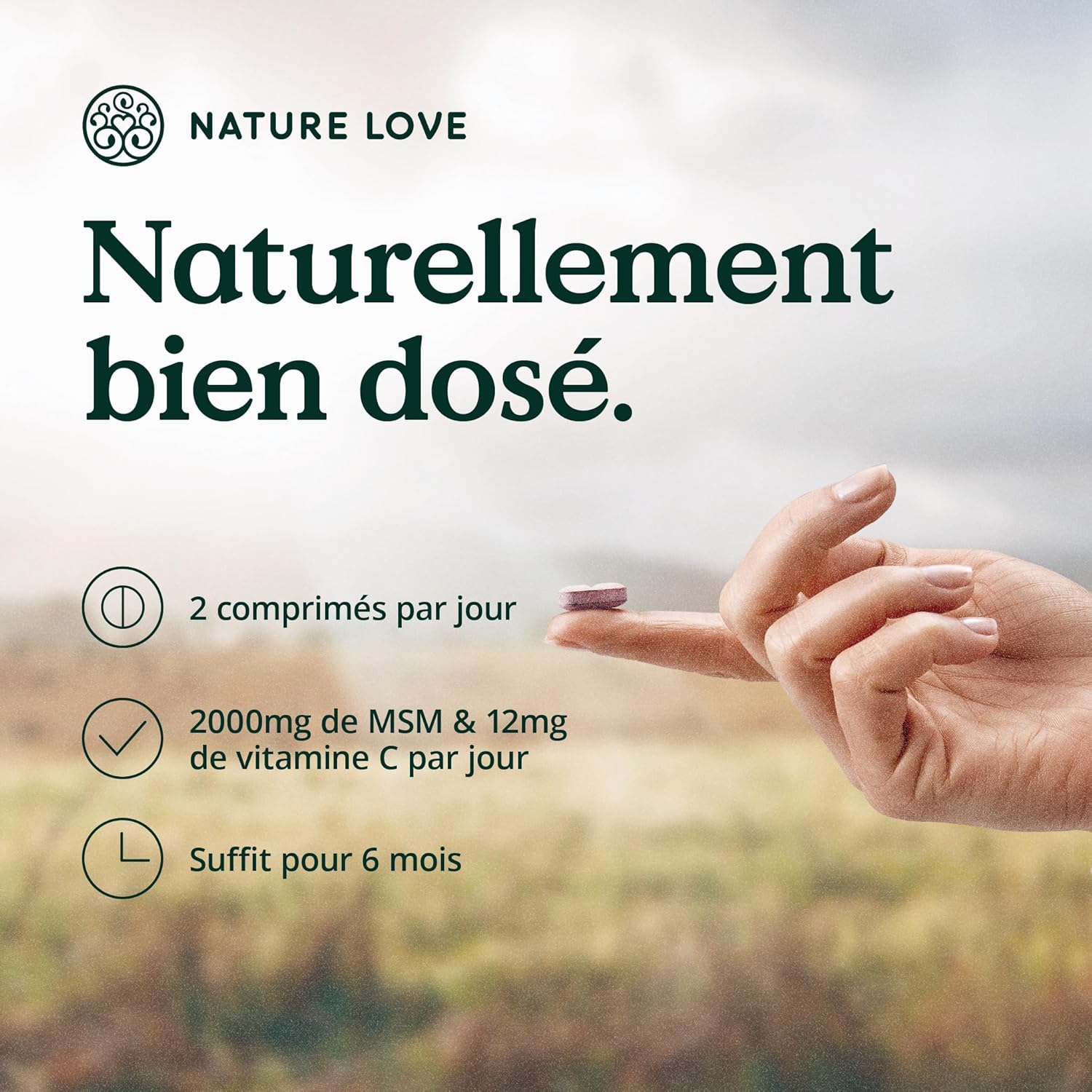 NATURE LOVE® MSM 2000mg with Vitamin C - 365 laboratory-tested tablets - MSM powder more compact than with capsules - without additives, highly dosed, vegan, produced in Germany - Image 4