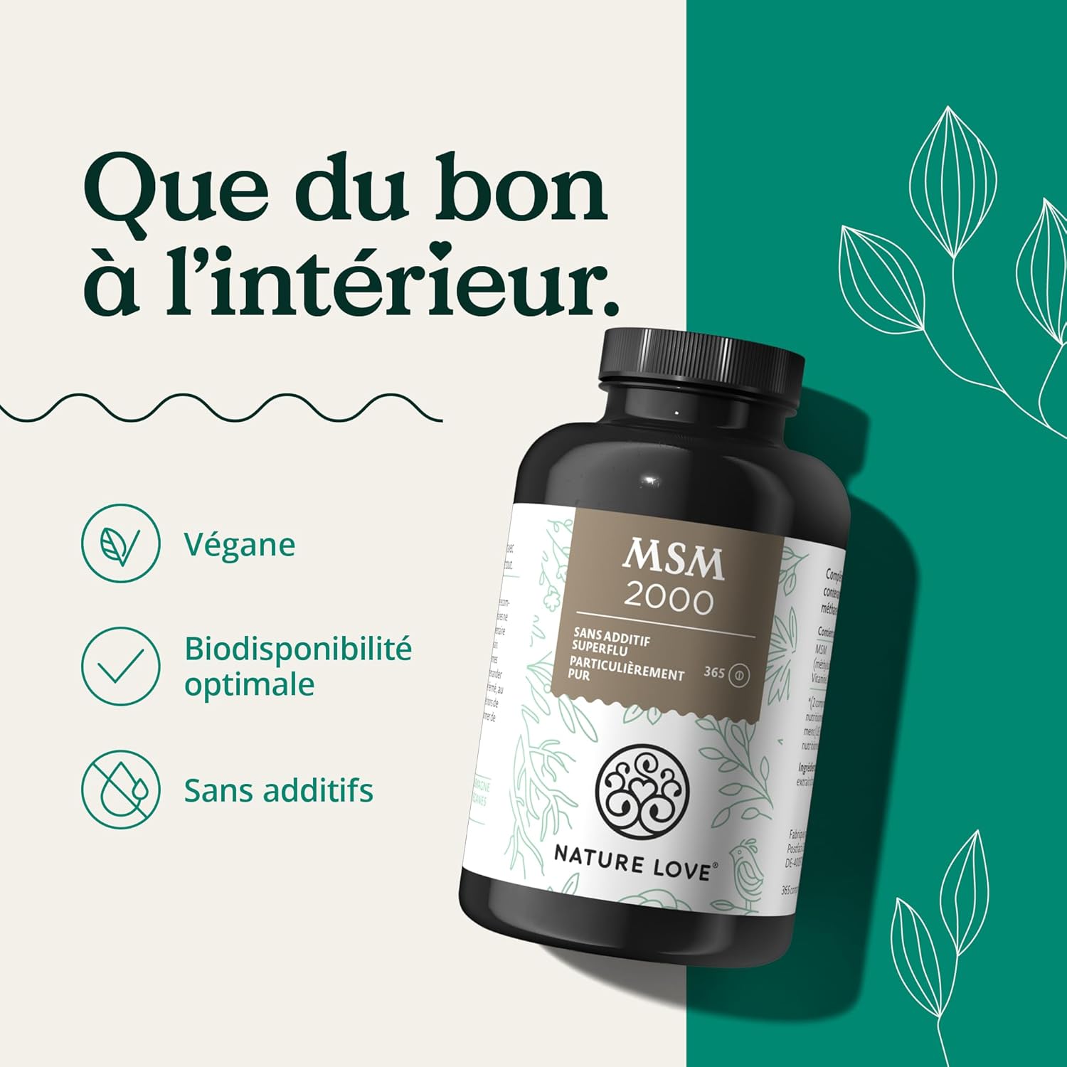 NATURE LOVE® MSM 2000mg with Vitamin C - 365 laboratory-tested tablets - MSM powder more compact than with capsules - without additives, highly dosed, vegan, produced in Germany - Image 5