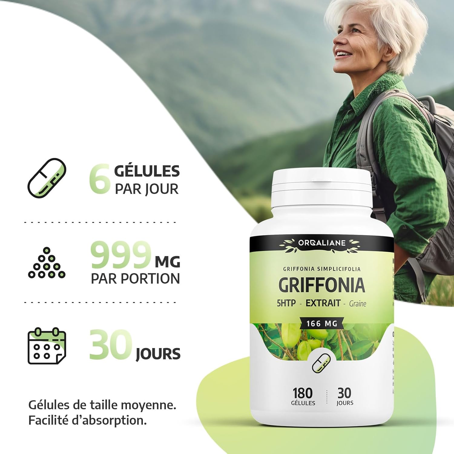 Griffonia extract 15% 5-HTP - 166 mg - 180 capsules - Orgaliane - Image 6
