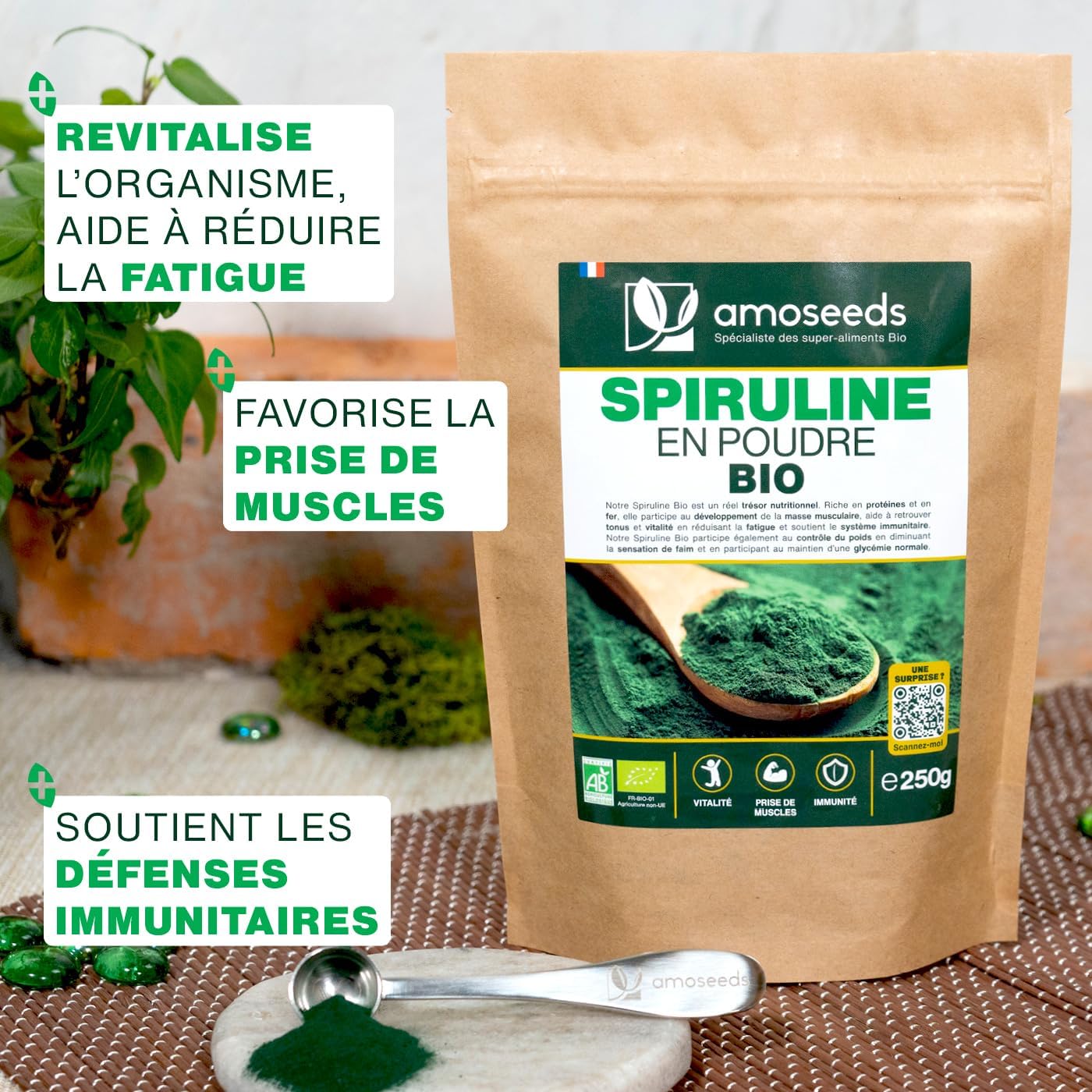 Spirulina Powder Organic 250G | Natural and Pure | High in Protein, Iron | Energy, Sport, Immunity | Non-GMO, No Preservatives | Top Quality - Image 3