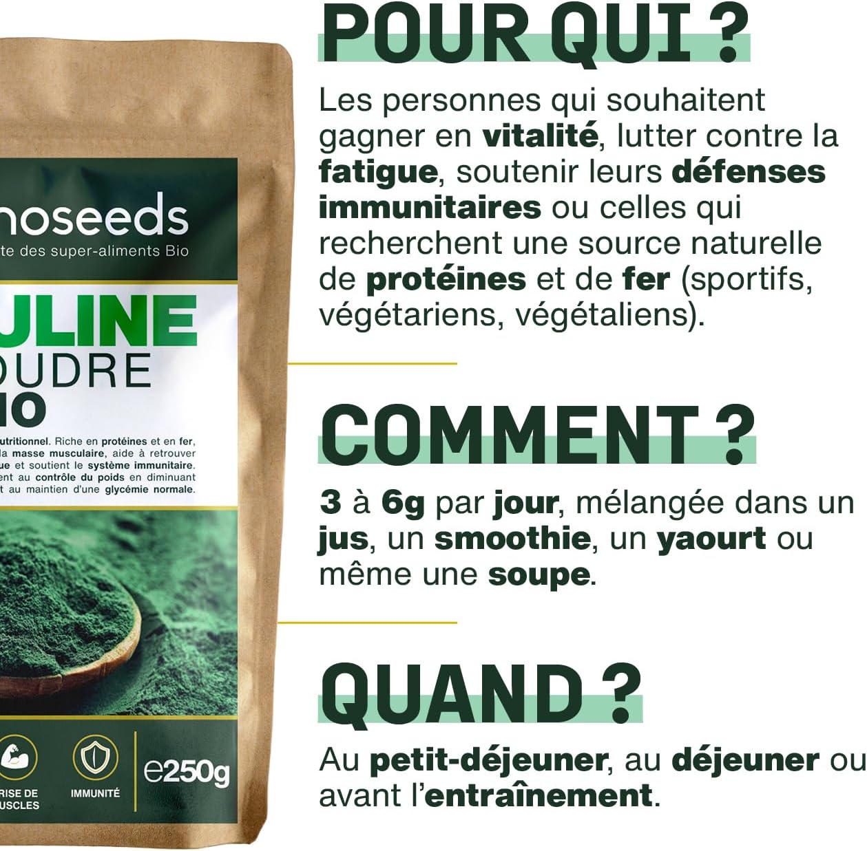 Spirulina Powder Organic 250G | Natural and Pure | High in Protein, Iron | Energy, Sport, Immunity | Non-GMO, No Preservatives | Top Quality - Image 5