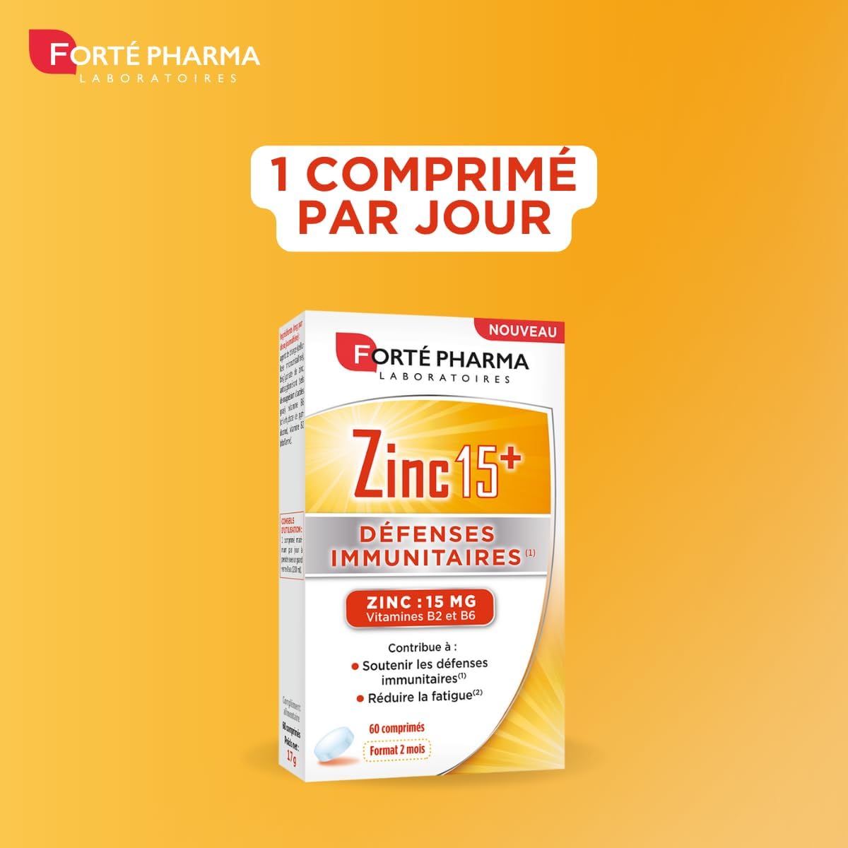 Forté Pharma Zinc 15+ | Zinc Bisglycinate 15 mg + Vitamins B2 & B6 - Anti Fatigue - Immune Defenses Dietary Supplement Maximum Dosage | 60 tablets, 1/day, 2 months - Image 4