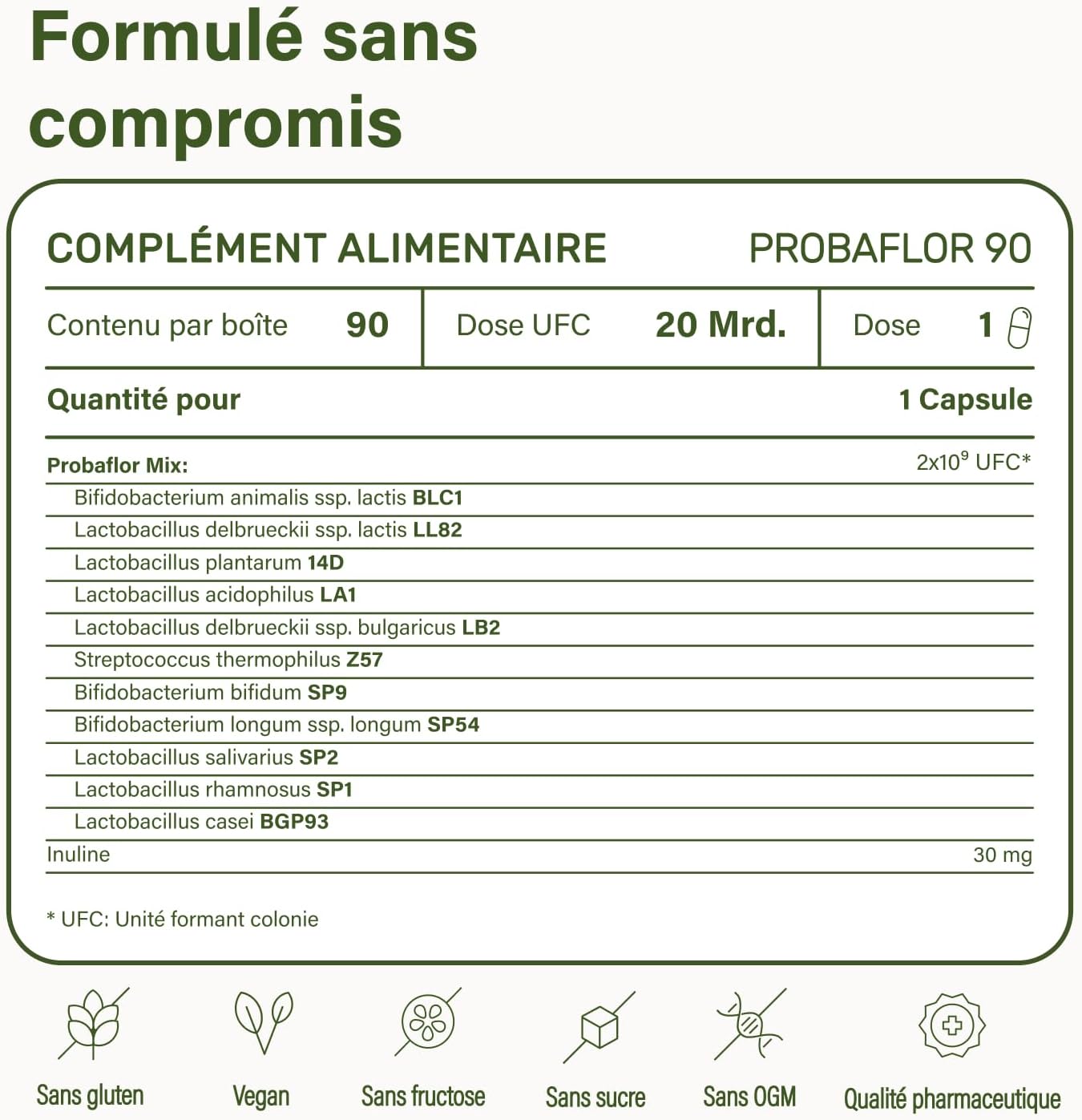 Nupure® Probiotic Probaflor 90 capsules, 20 billion CFU, 11 special patented bacterial strains, with Prebiotic Inulin per intestinal flora, better protected thanks to a special container. - Image 11