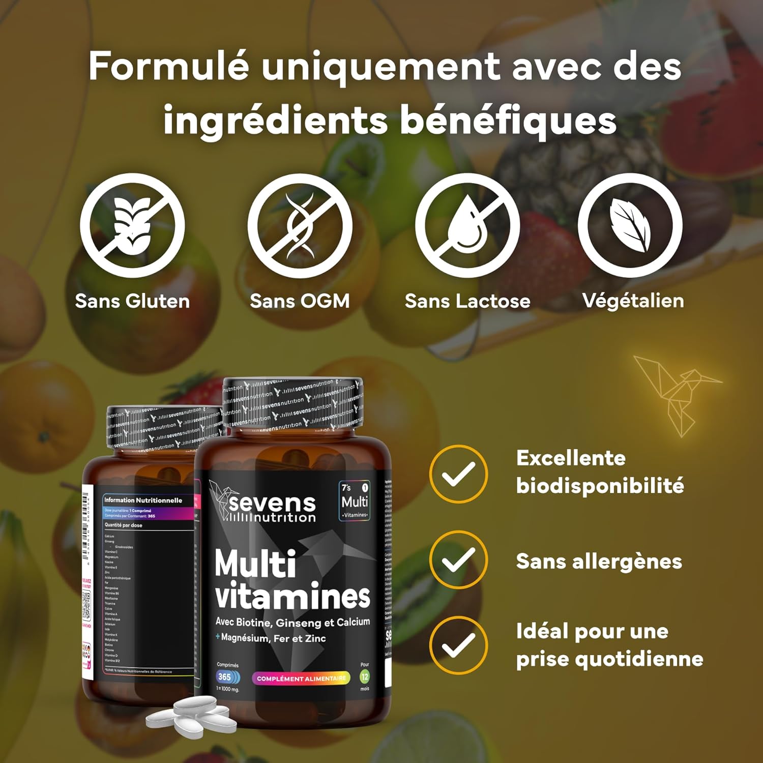 Multivitamins and Minerals - 365 Tablets (1 Year) - 24 Essential Nutrients - Vitamins A B C D E K + Magnesium, Biotin, Zinc & Ginseng - Immunity & Energy - Multivitamins for Men and Women - Sevens - Image 5